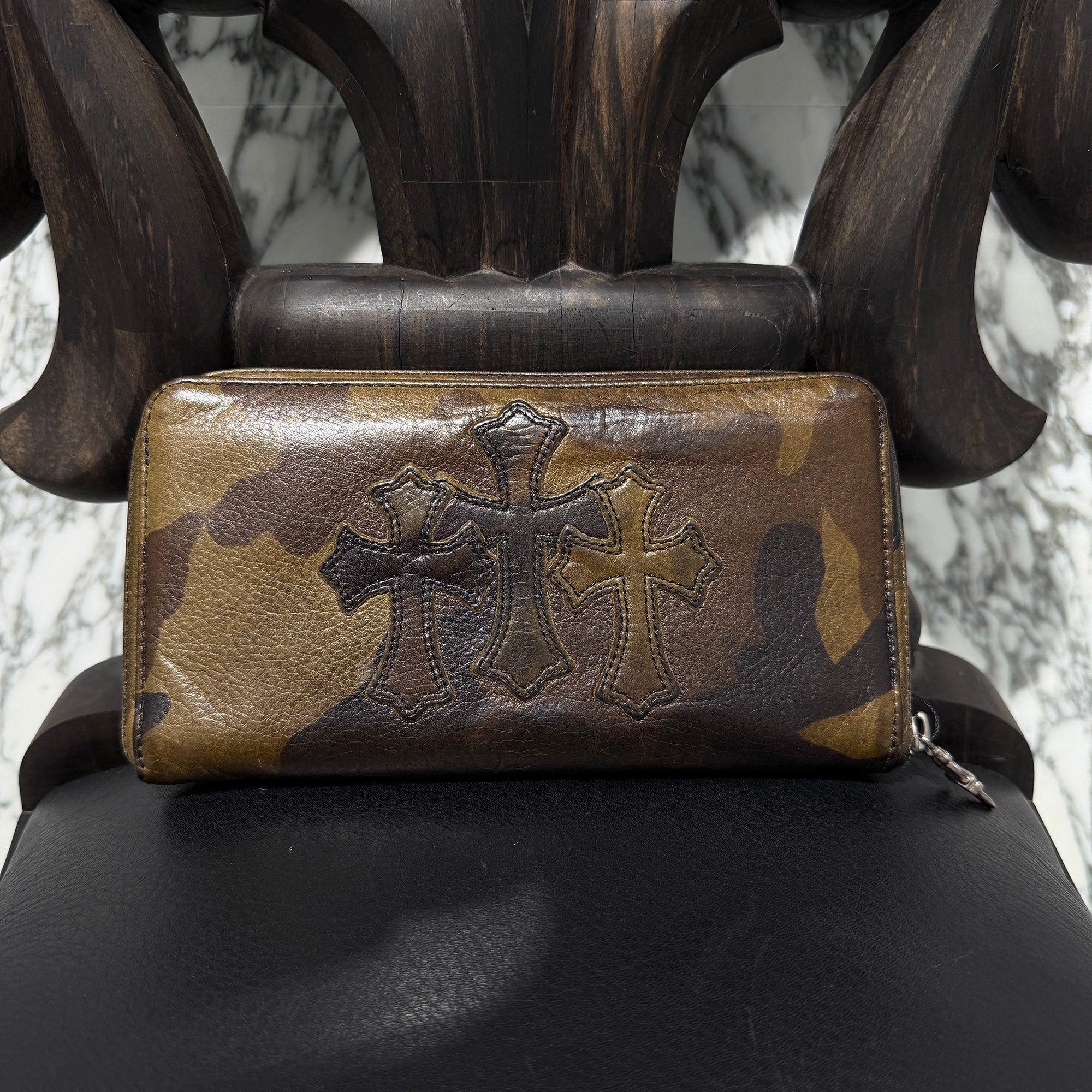 CHROME HEARTS Camouflage 3 Cemetery Cross Leather Patch REC F ZIP Wallet クロムハーツ カモフラージュ 3セメタリークロス レザーパッチ レック F ジップ ウォレット