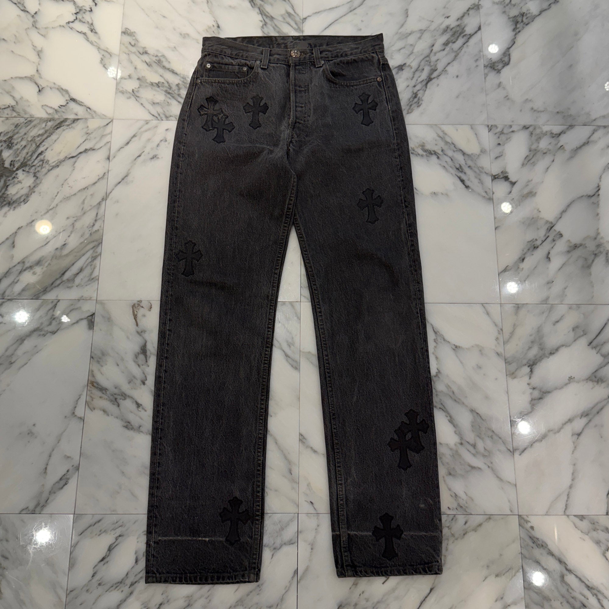 CHROME HEARTS × Levi's 501 VNTG Leather Cross Patch Denim Pants