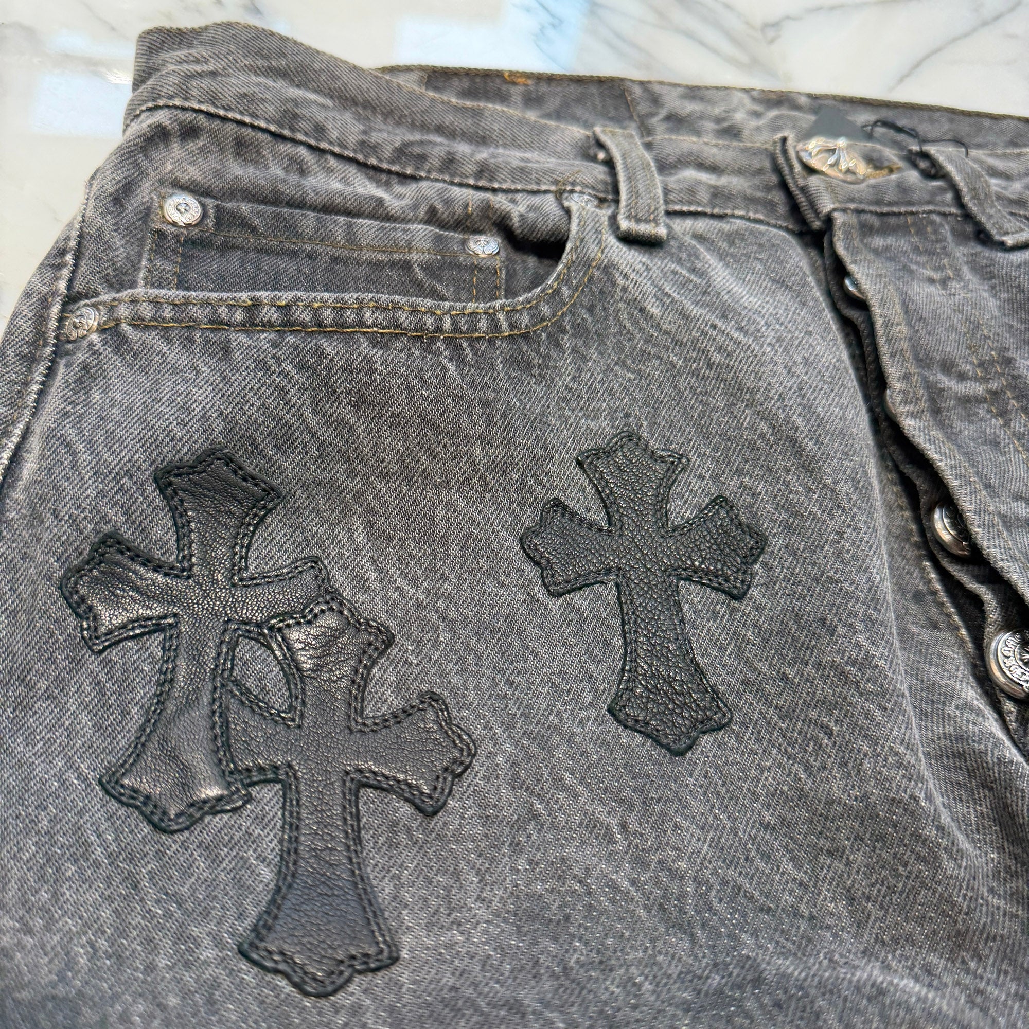 CHROME HEARTS × Levi's 501 VNTG Leather Cross Patch Denim Pants Size 31 クロムハーツ × リーバイス 501 ヴィンテージ レザークロスパッチ デニムパンツ サイズ31