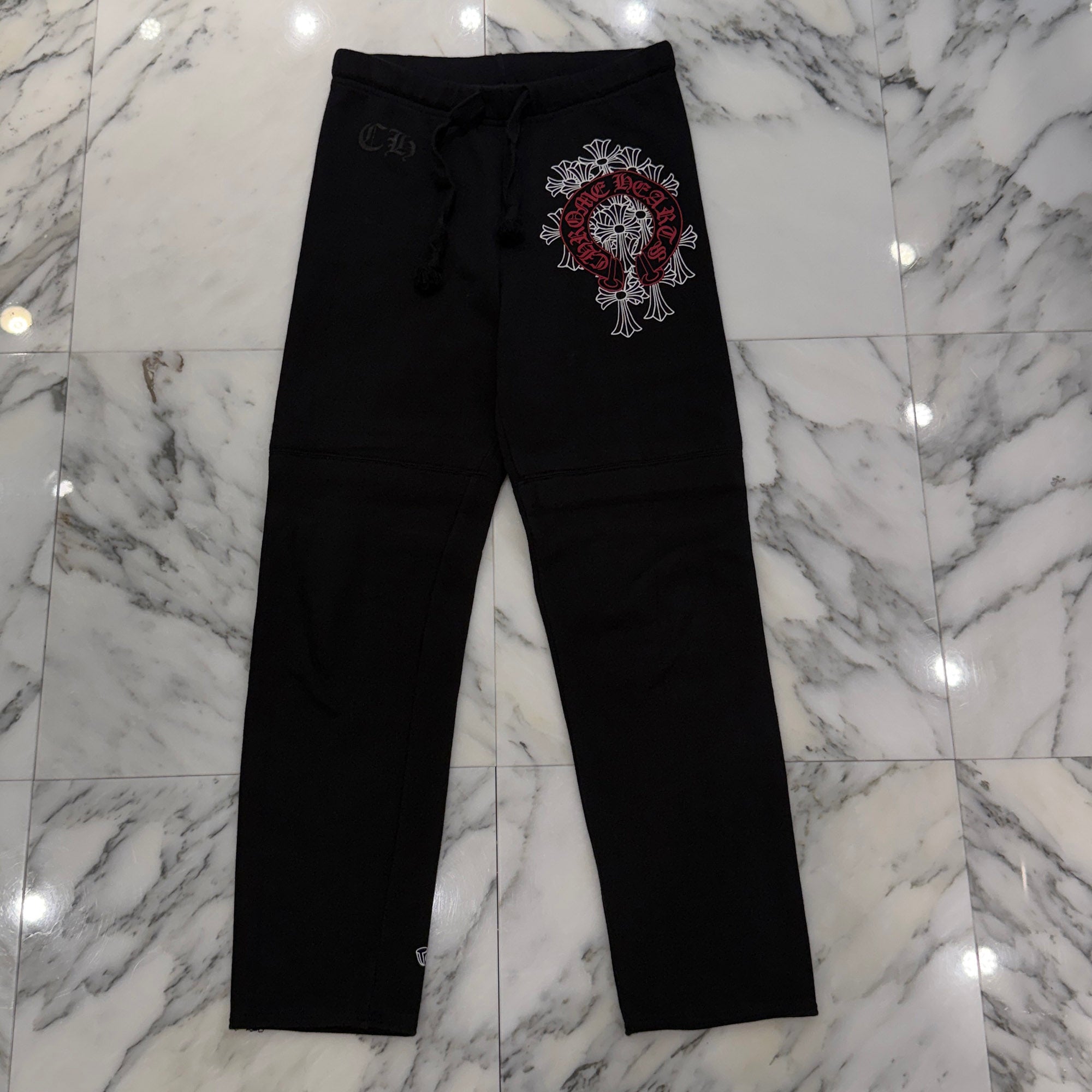 CHROME HEARTS Red Horseshoe Cemetery Cross Sweat Pants Size S クロムハーツ レッド ホースシュー セメタリークロス スウェットパンツ サイズS