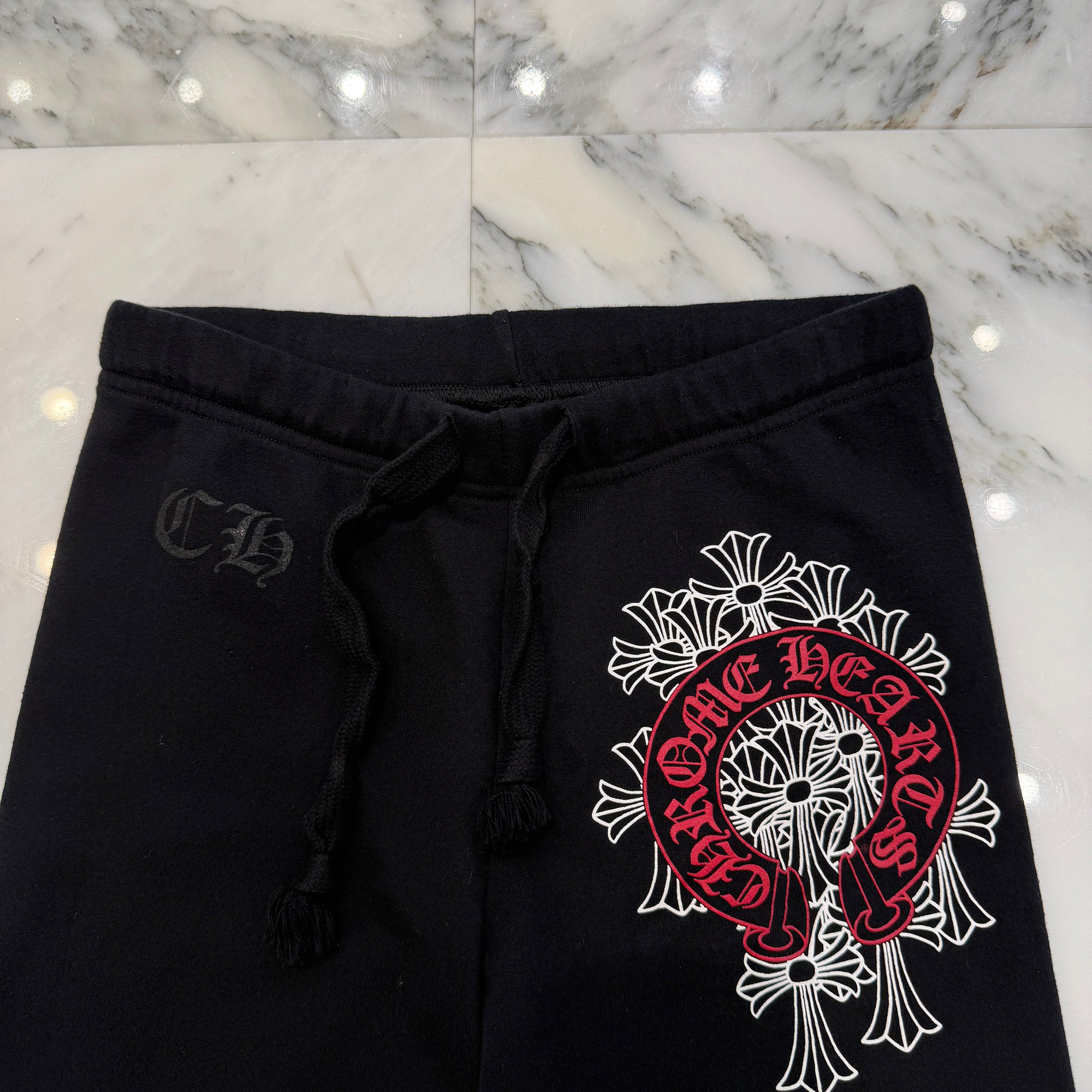 CHROME HEARTS Red Horseshoe Cemetery Cross Sweat Pants Size S クロムハーツ レッド ホースシュー セメタリークロス スウェットパンツ サイズS