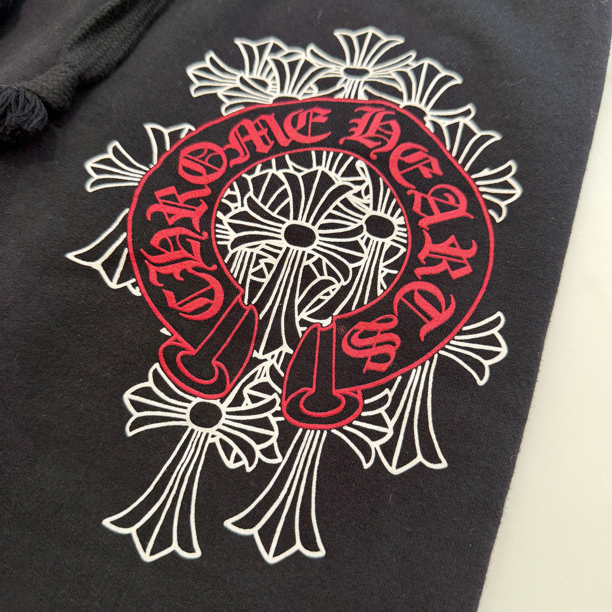 CHROME HEARTS Red Horseshoe Cemetery Cross Sweat Pants Size S クロムハーツ レッド ホースシュー セメタリークロス スウェットパンツ サイズS