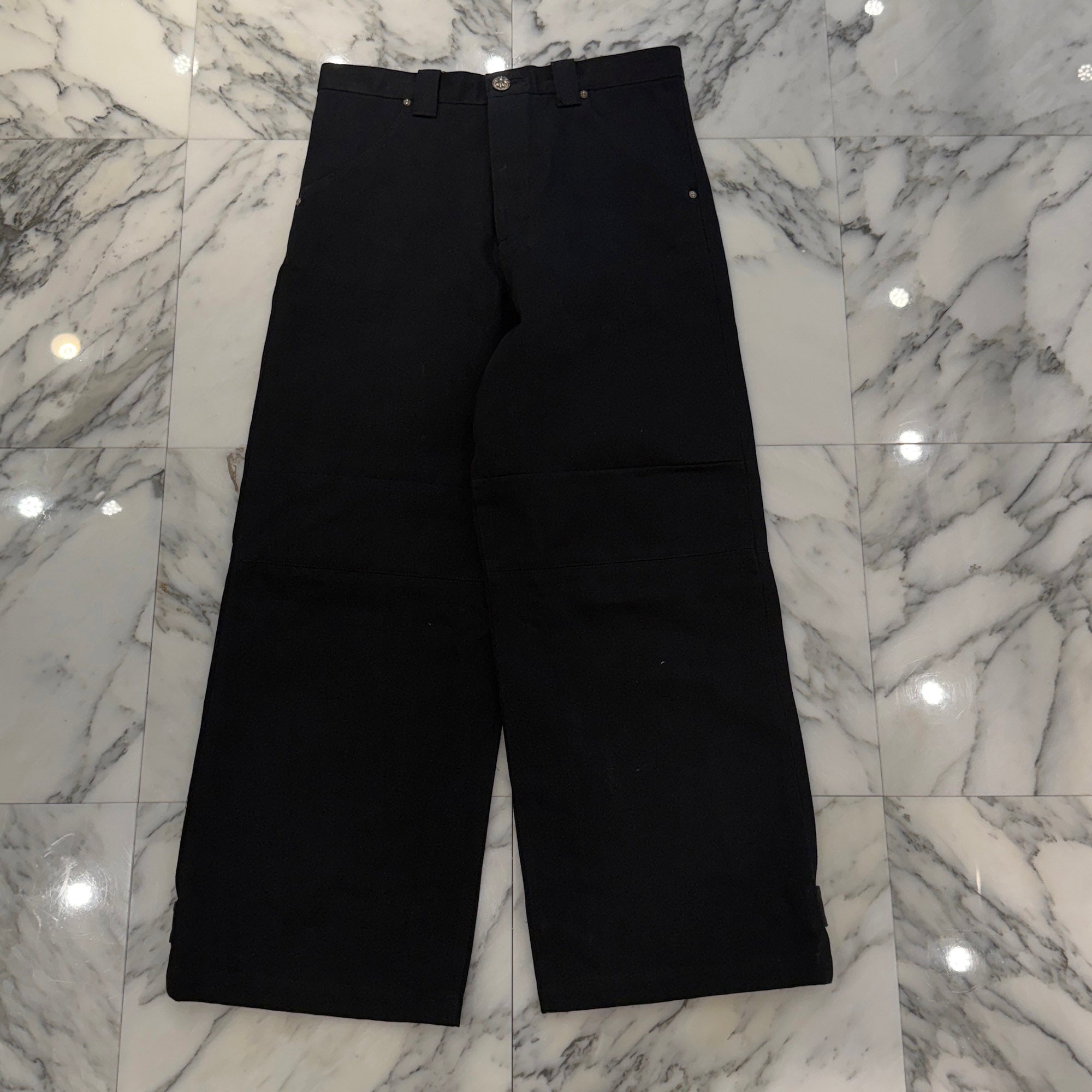 CHROME HEARTS Ankle Straps Cross Ball Button Wide Leg Denim Pants Size 34 クロムハーツ アンクルストラップ クロスボールボタン ワイドレッグ デニムパンツ サイズ34