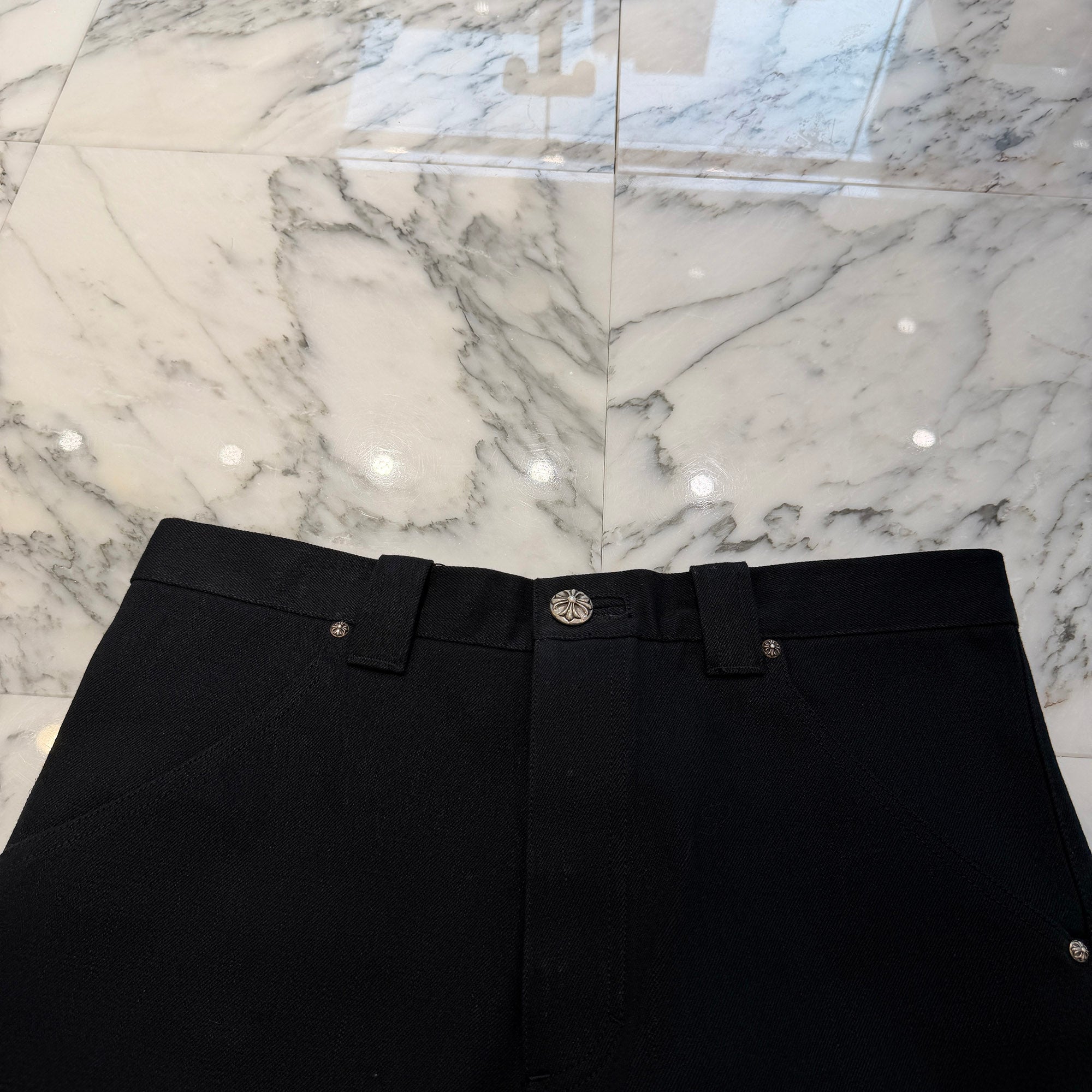 CHROME HEARTS Ankle Straps Cross Ball Button Wide Leg Denim Pants Size 34 クロムハーツ アンクルストラップ クロスボールボタン ワイドレッグ デニムパンツ サイズ34