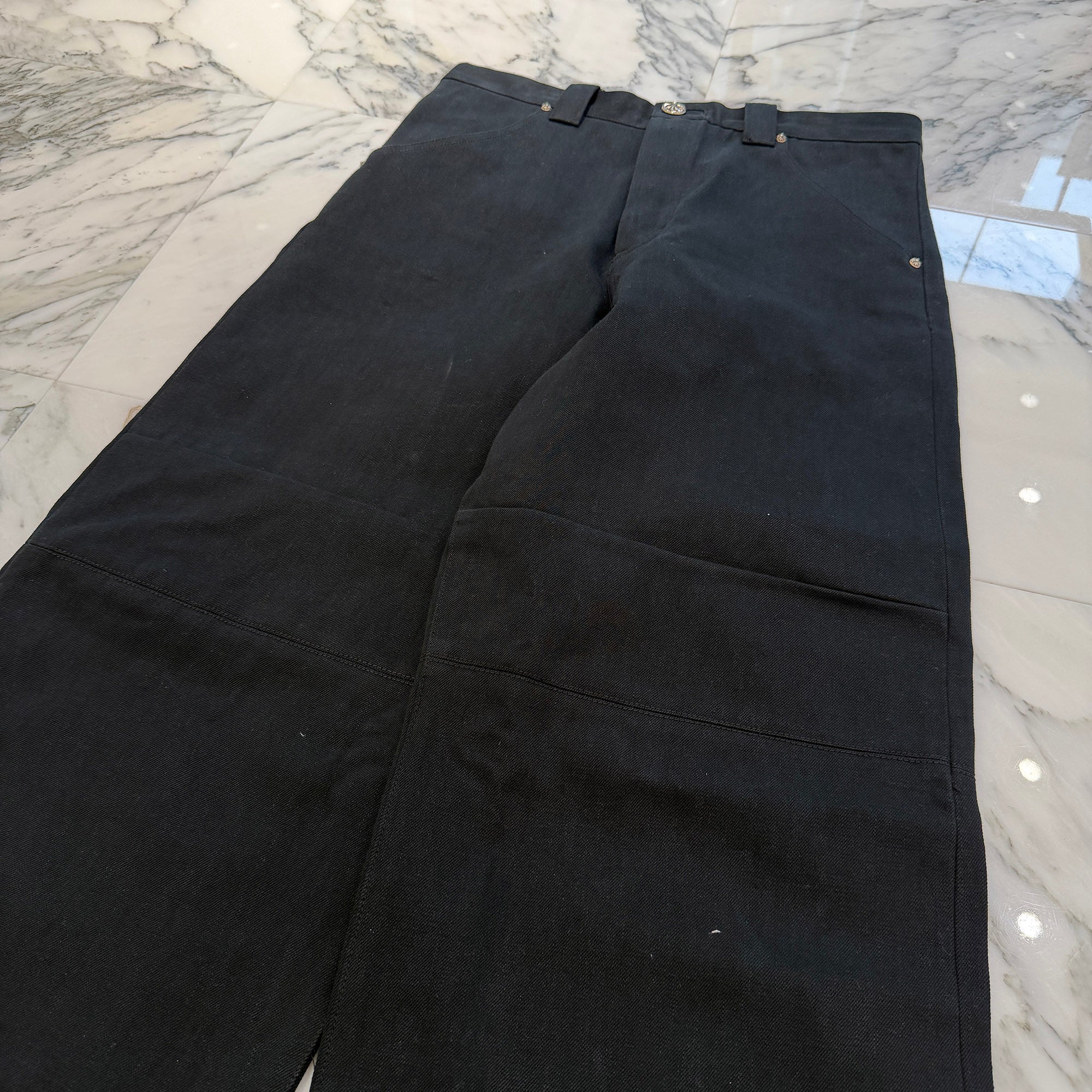 CHROME HEARTS Ankle Straps Cross Ball Button Wide Leg Denim Pants Size 34 クロムハーツ アンクルストラップ クロスボールボタン ワイドレッグ デニムパンツ サイズ34