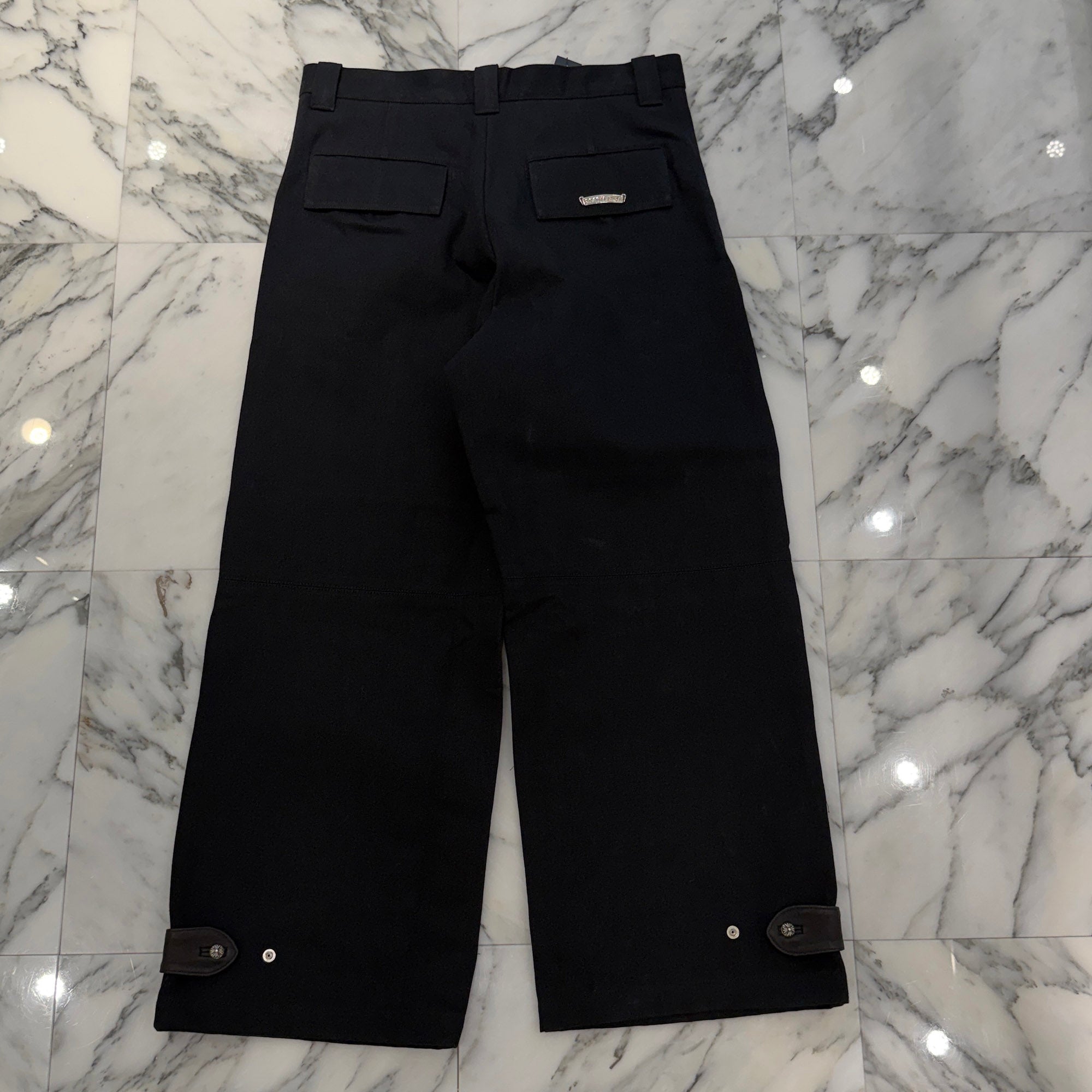 CHROME HEARTS Ankle Straps Cross Ball Button Wide Leg Denim Pants Size 34 クロムハーツ アンクルストラップ クロスボールボタン ワイドレッグ デニムパンツ サイズ34