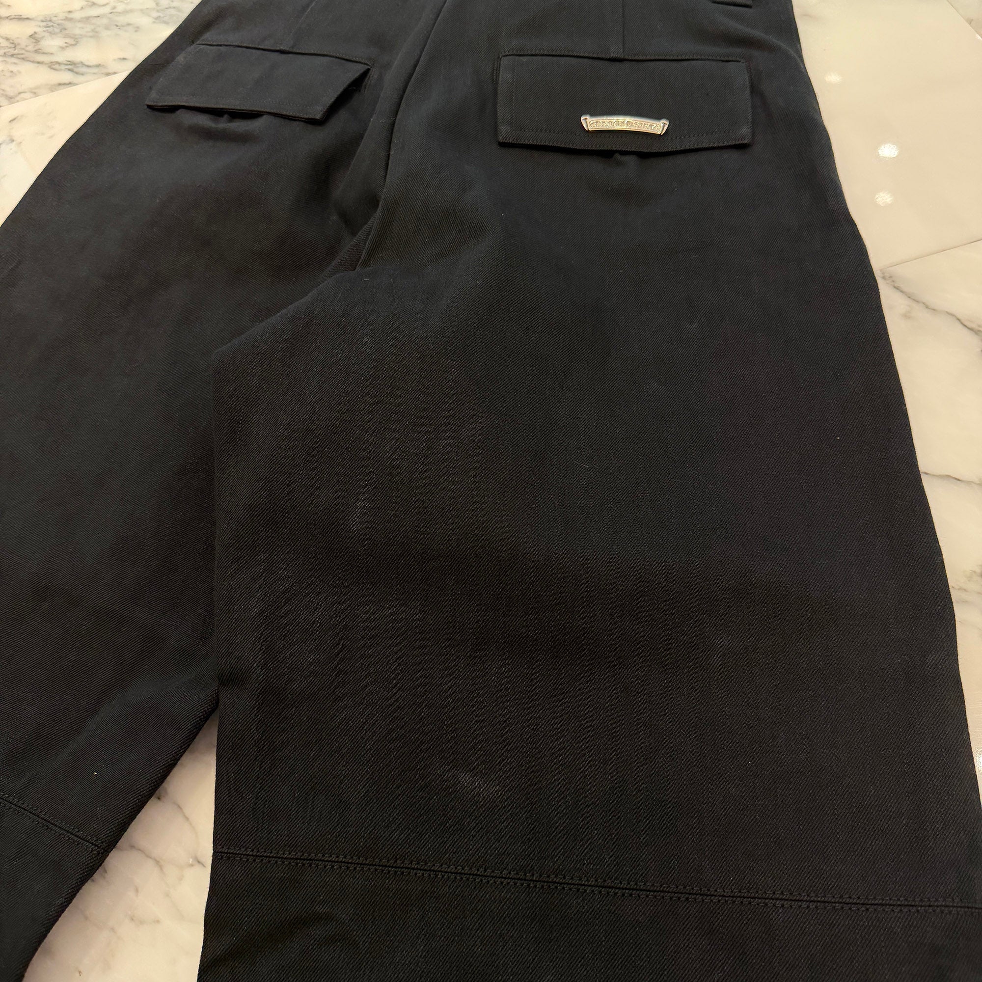 CHROME HEARTS Ankle Straps Cross Ball Button Wide Leg Denim Pants Size 34 クロムハーツ アンクルストラップ クロスボールボタン ワイドレッグ デニムパンツ サイズ34