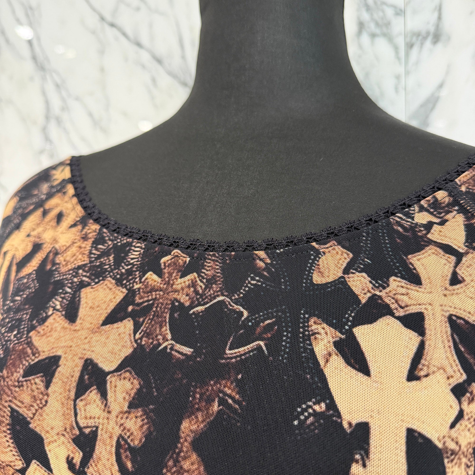 CHROME HEARTS Off Shoulder Cemetery Cross Sheer Long Sleeve Tee Size S クロムハーツ オフショルダー セメタリークロス シアー ロングスリーブＴシャツ サイズS