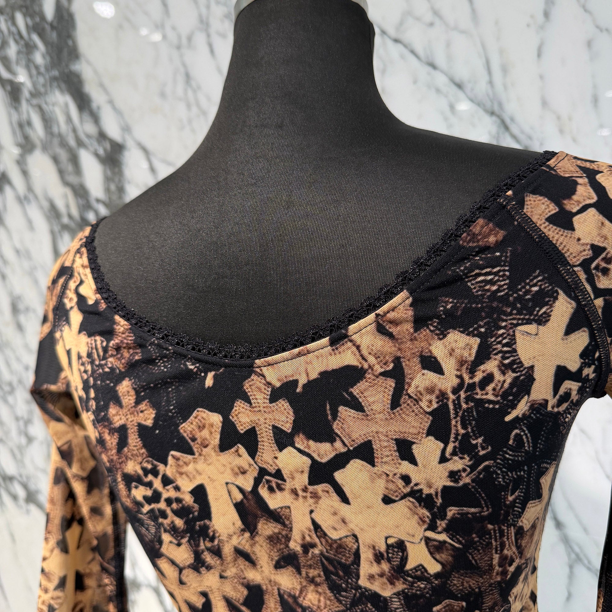 CHROME HEARTS Off Shoulder Cemetery Cross Sheer Long Sleeve Tee Size S クロムハーツ オフショルダー セメタリークロス シアー ロングスリーブＴシャツ サイズS
