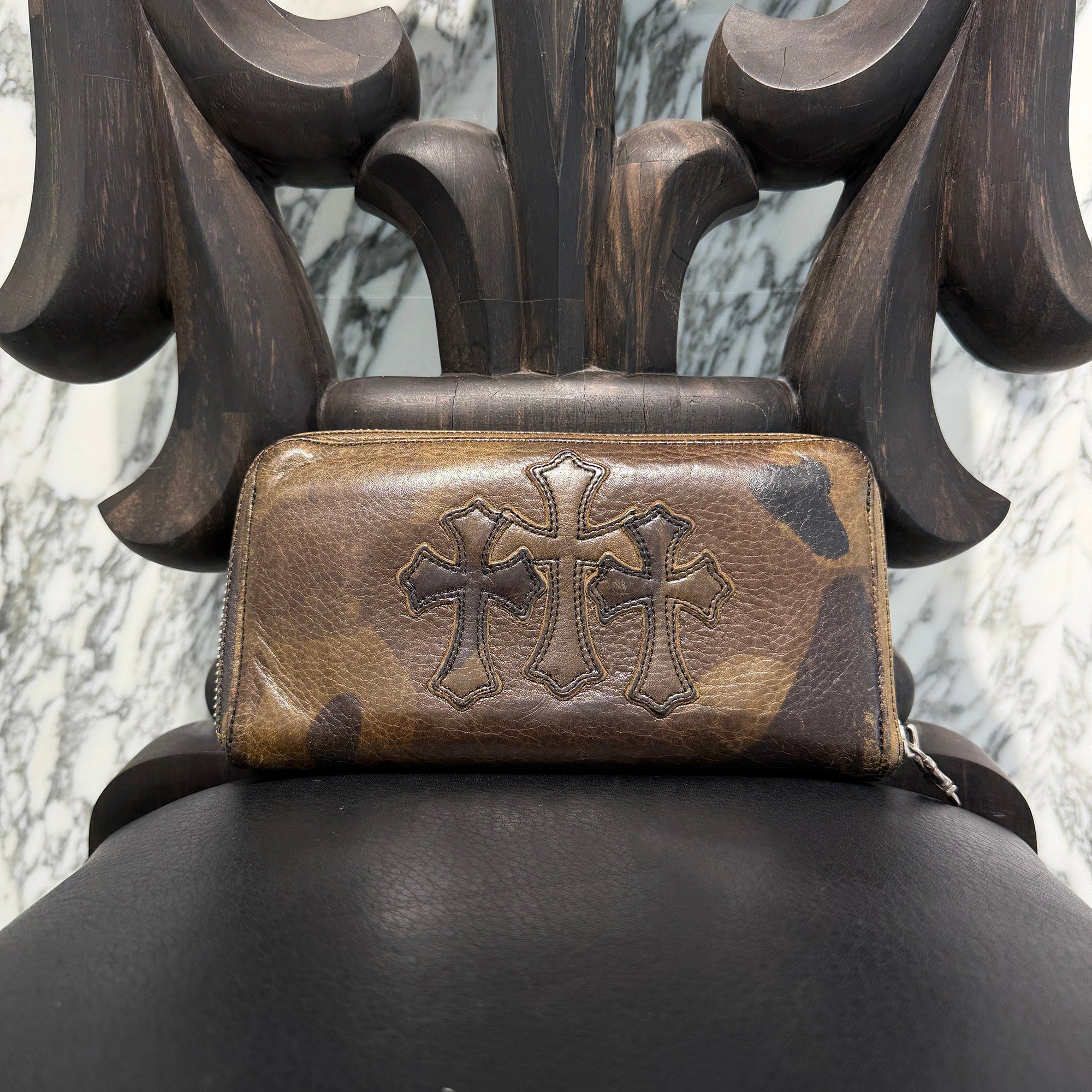 CHROME HEARTS Camouflage 3 Cemetery Cross Leather Patch REC F ZIP Wallet クロムハーツ カモフラージュ 3セメタリークロス レザーパッチ レック F ジップ ウォレット