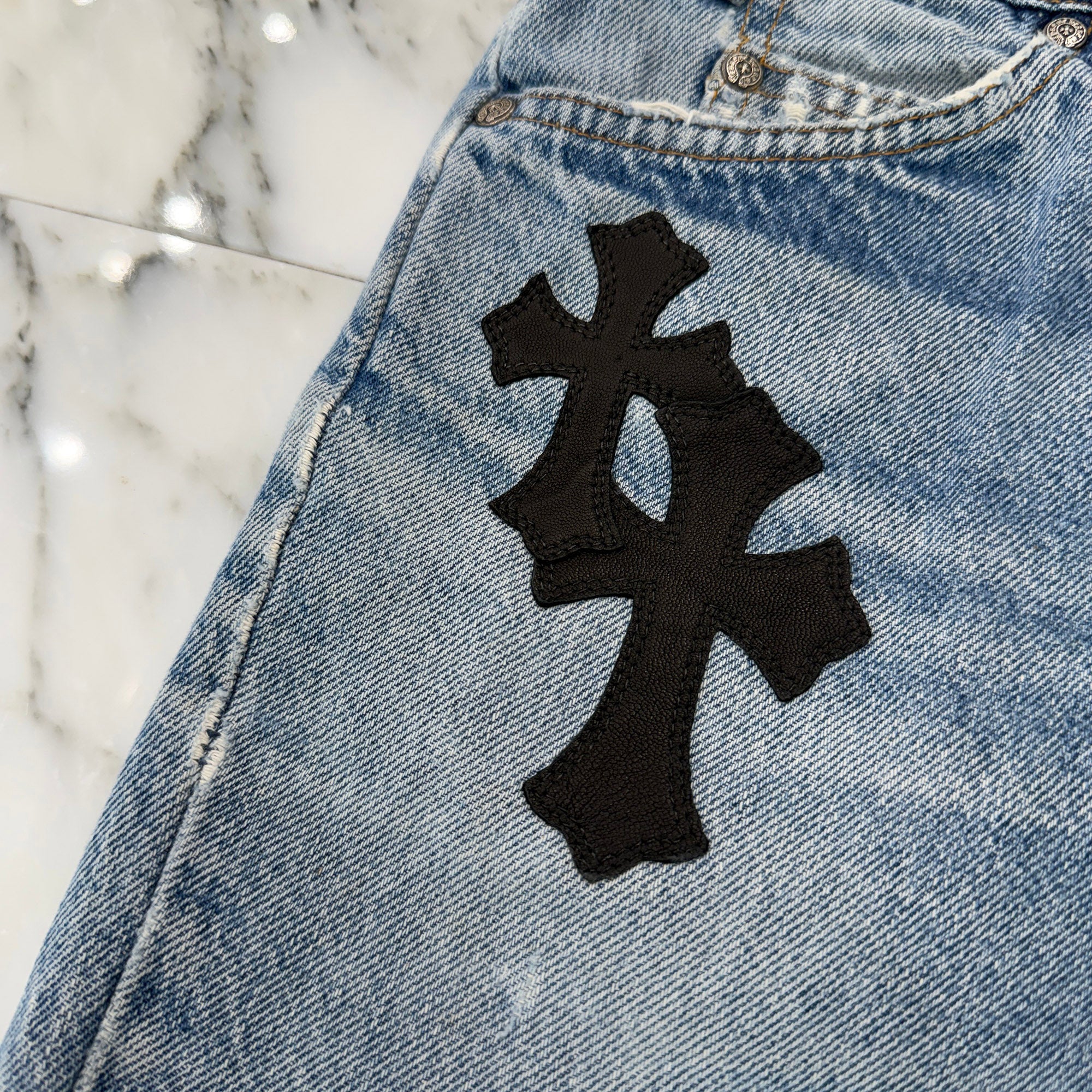 CHROME HEARTS × Levi's 517 VNTG Cross Leather Patch Denim Skirt Size 27 クロムハーツ × リーバイス 517 ヴィンテージ クロスレザーパッチ デニムスカート サイズ27