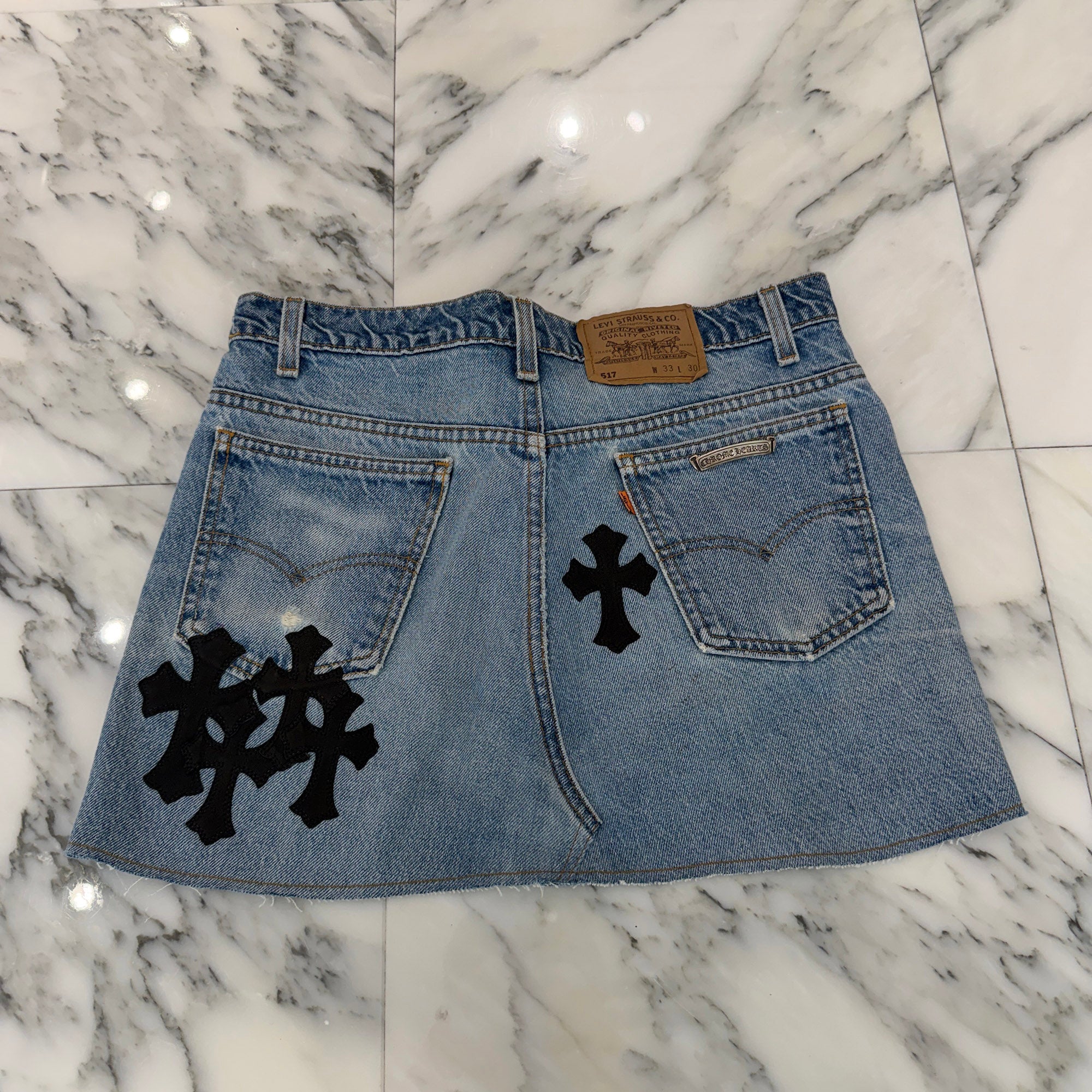 CHROME HEARTS × Levi's 517 VNTG Cross Leather Patch Denim Skirt Size 27 クロムハーツ × リーバイス 517 ヴィンテージ クロスレザーパッチ デニムスカート サイズ27