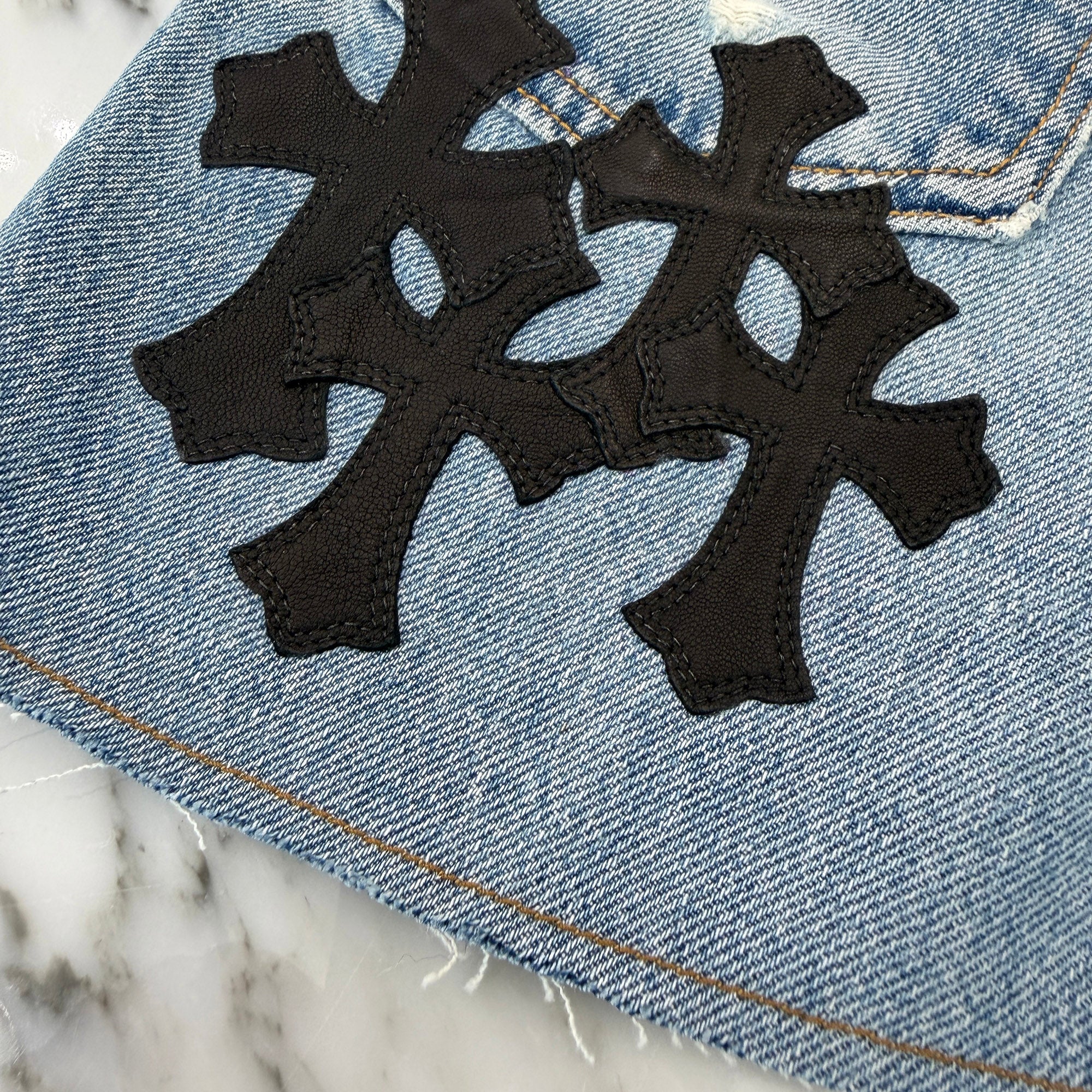 CHROME HEARTS × Levi's 517 VNTG Cross Leather Patch Denim Skirt Size 27 クロムハーツ × リーバイス 517 ヴィンテージ クロスレザーパッチ デニムスカート サイズ27