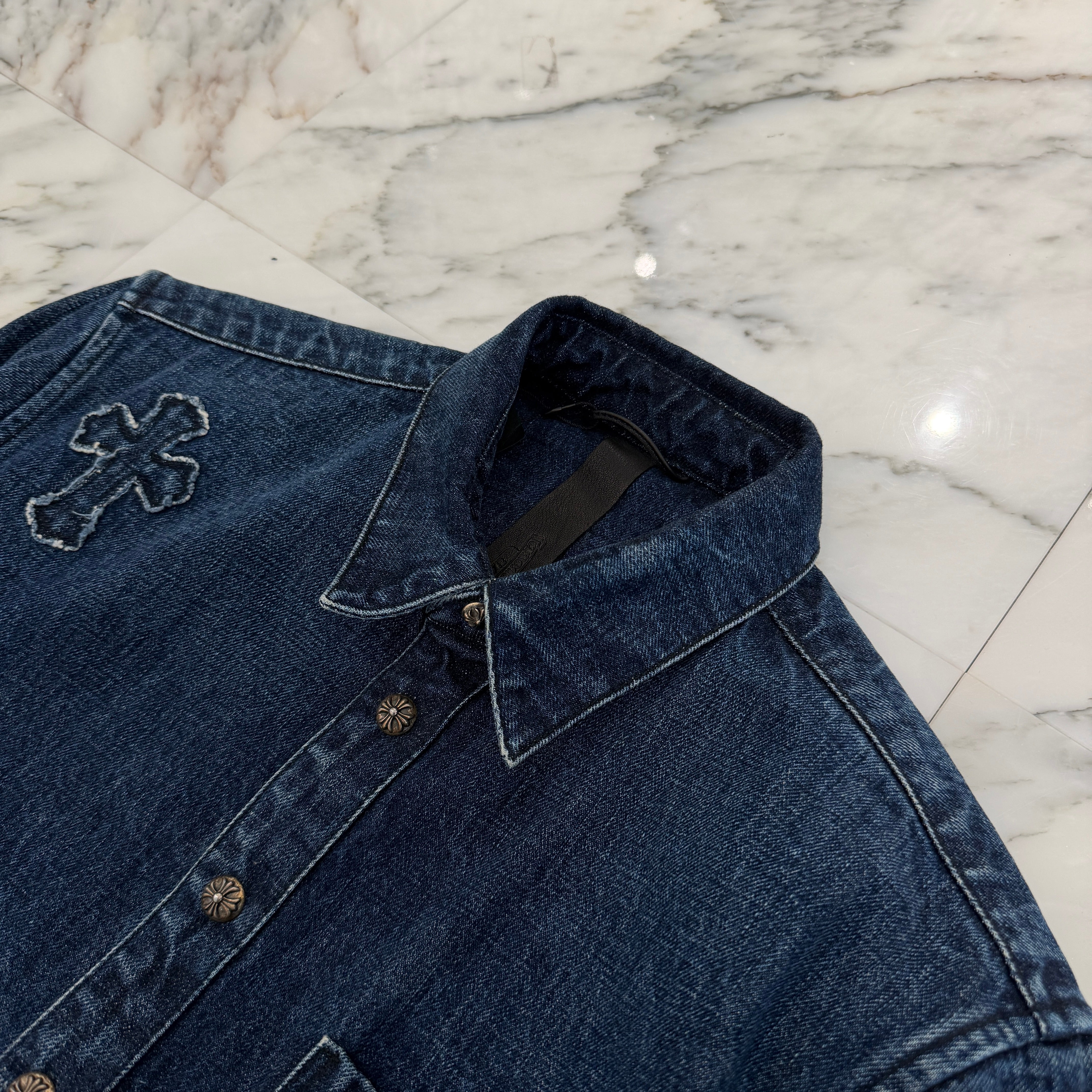 CHROME HEARTS Y NOT Denim Cross Patch Shirt Jacket Size M クロムハーツ ワイノット デニムクロスパッチ シャツジャケット サイズM