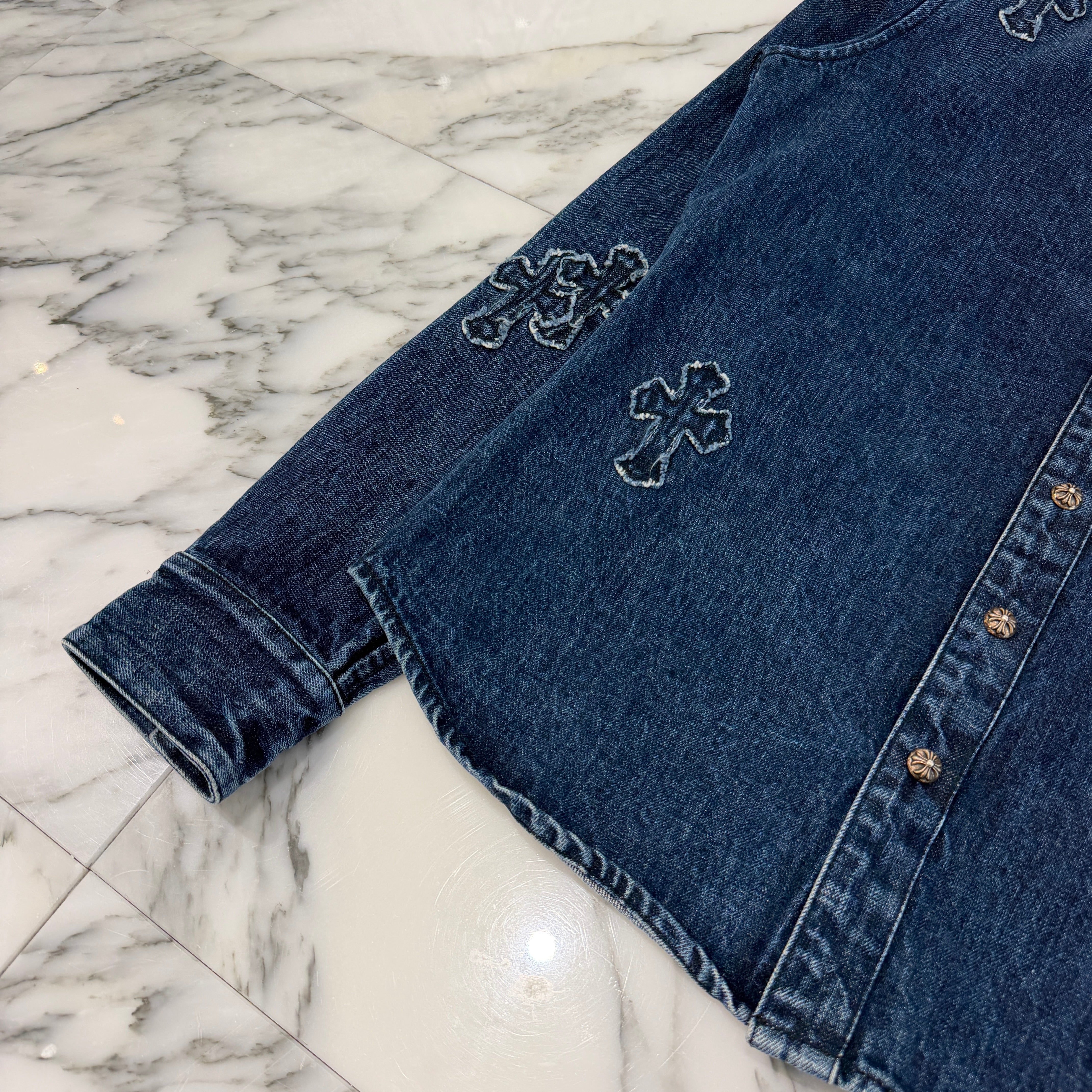 CHROME HEARTS Y NOT Denim Cross Patch Shirt Jacket Size M クロムハーツ ワイノット デニムクロスパッチ シャツジャケット サイズM