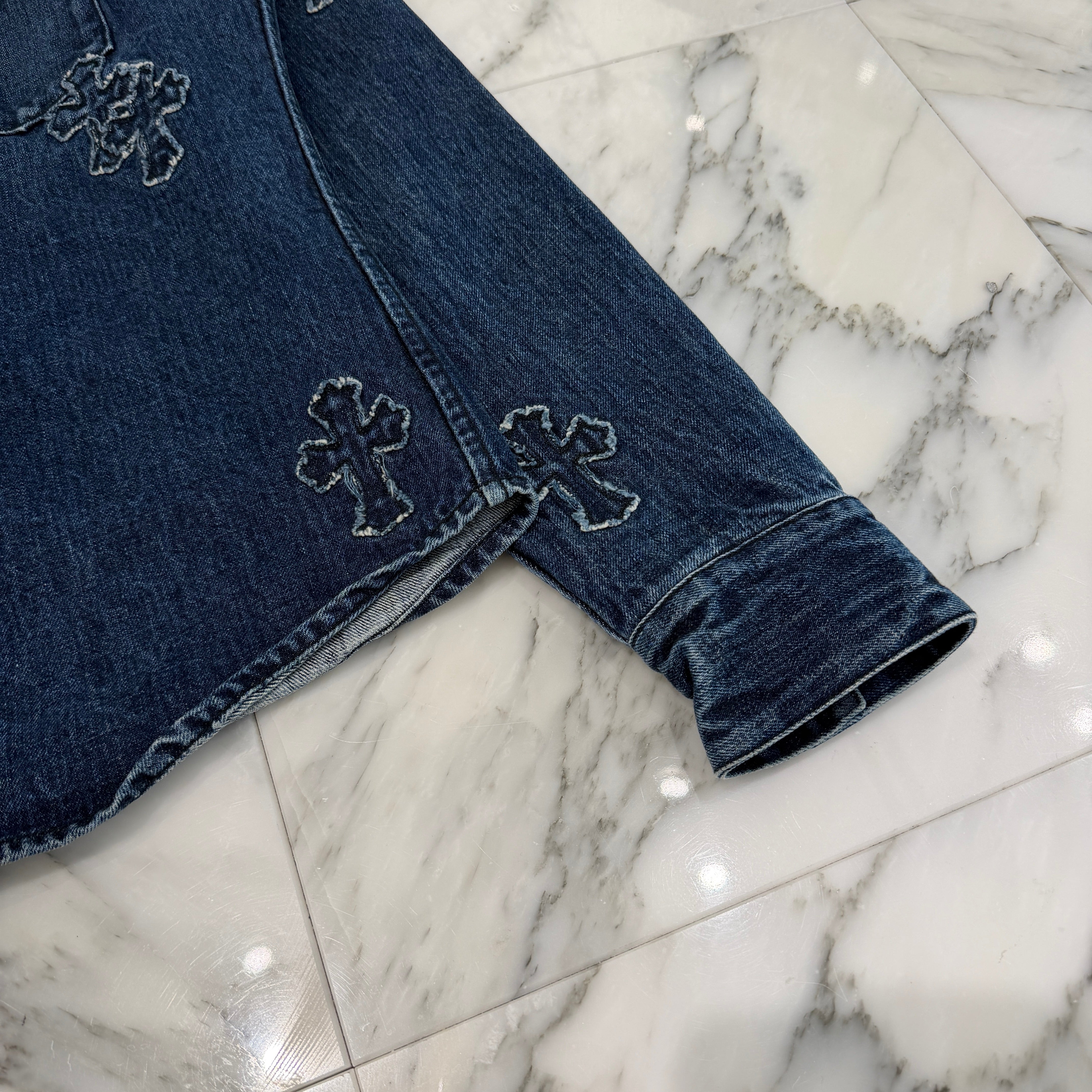 CHROME HEARTS Y NOT Denim Cross Patch Shirt Jacket Size M クロムハーツ ワイノット デニムクロスパッチ シャツジャケット サイズM