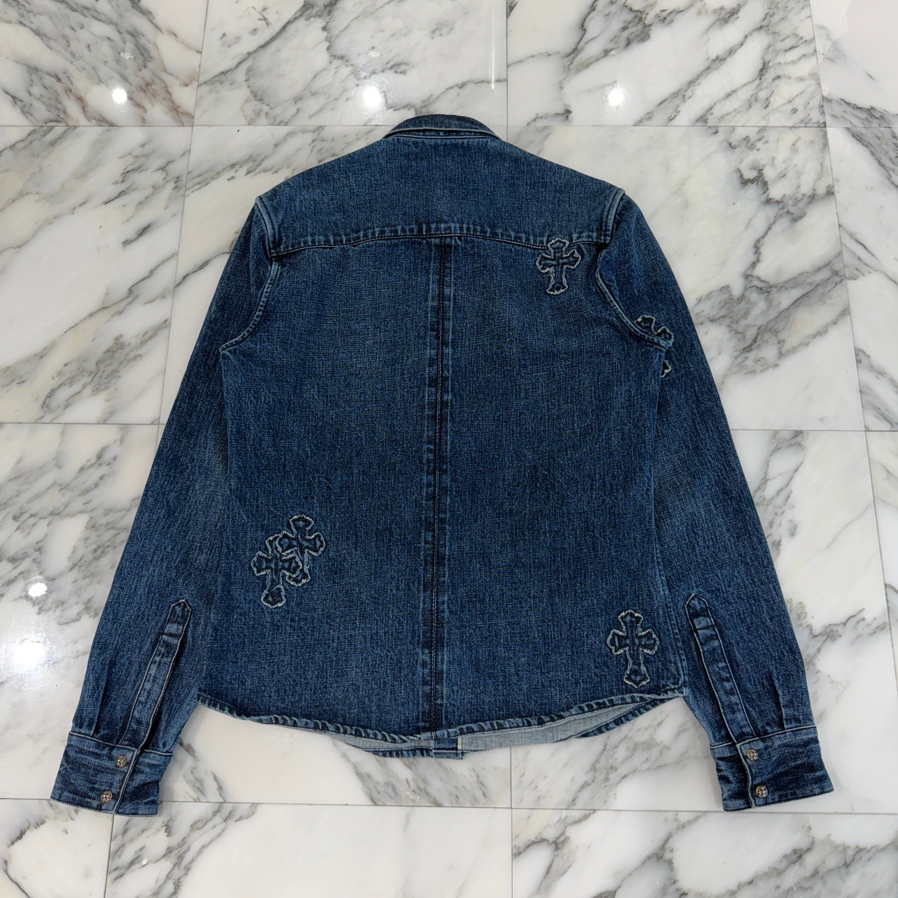CHROME HEARTS Y NOT Denim Cross Patch Shirt Jacket Size M クロムハーツ ワイノット デニムクロスパッチ シャツジャケット サイズM