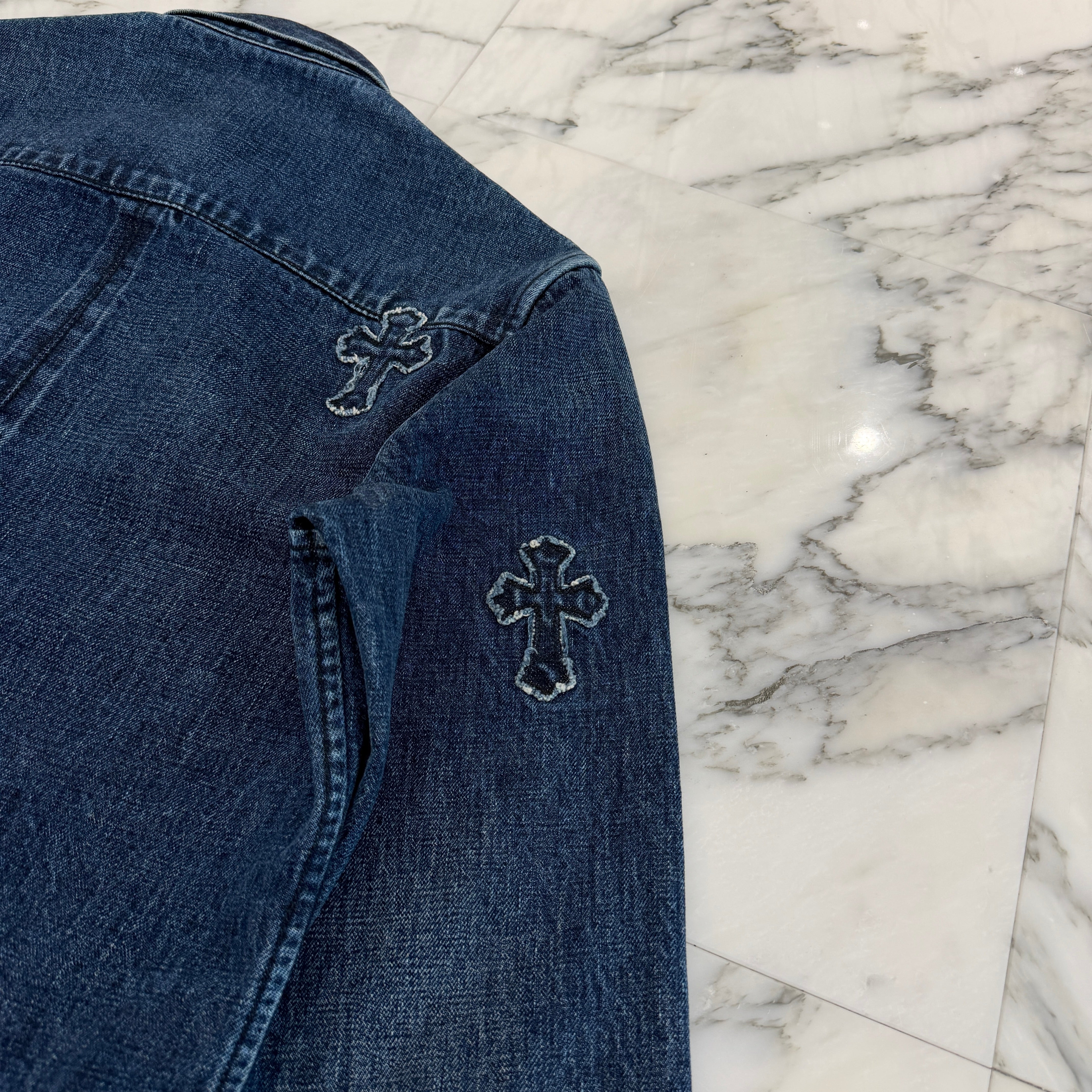CHROME HEARTS Y NOT Denim Cross Patch Shirt Jacket Size M クロムハーツ ワイノット デニムクロスパッチ シャツジャケット サイズM