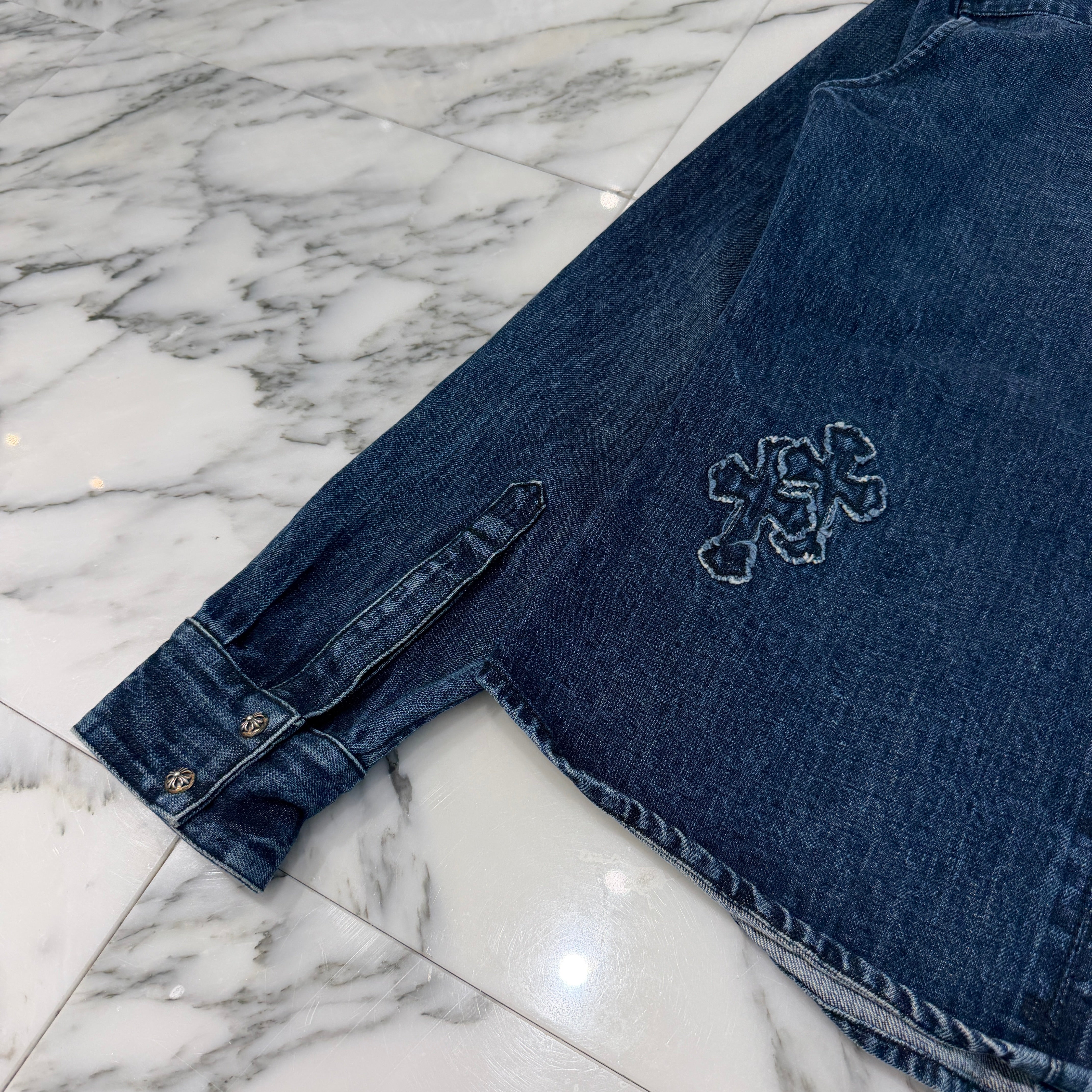 CHROME HEARTS Y NOT Denim Cross Patch Shirt Jacket Size M クロムハーツ ワイノット デニムクロスパッチ シャツジャケット サイズM