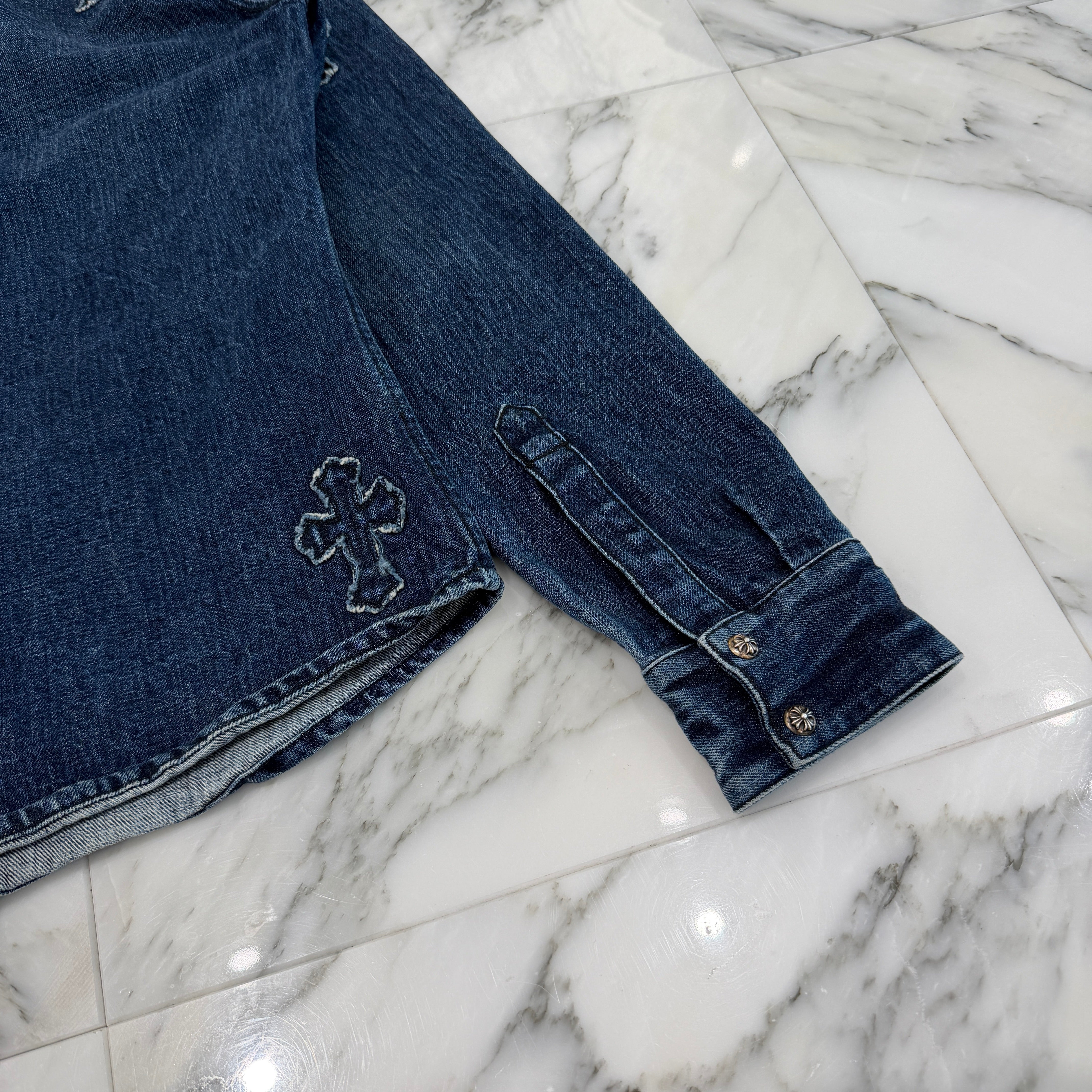 CHROME HEARTS Y NOT Denim Cross Patch Shirt Jacket Size M クロムハーツ ワイノット デニムクロスパッチ シャツジャケット サイズM