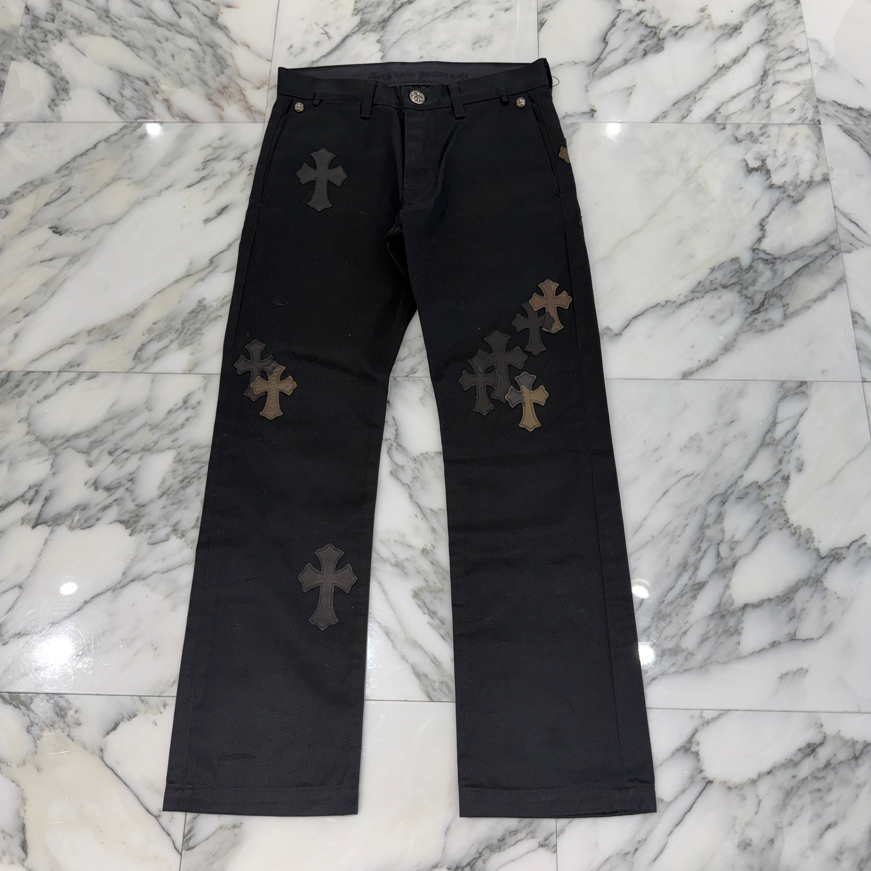 CHROME HEARTS Multi Leather Patch Cross Ball Button Cotton Chino Pants Size 30 クロムハーツ マルチレザーパッチ クロスボールボタン コットン チノパンツ サイズ30