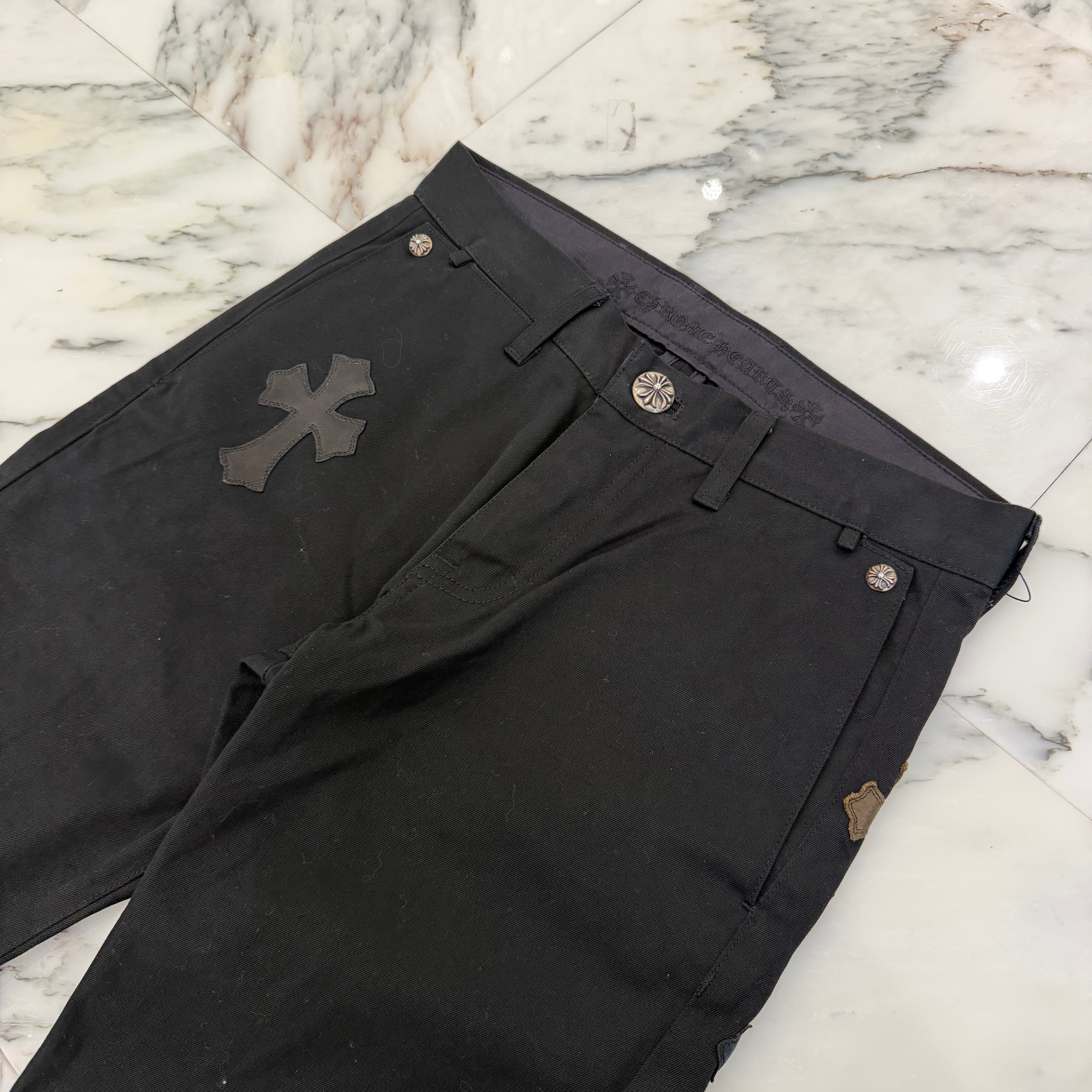 CHROME HEARTS Multi Leather Patch Cross Ball Button Cotton Chino Pants Size 30 クロムハーツ マルチレザーパッチ クロスボールボタン コットン チノパンツ サイズ30