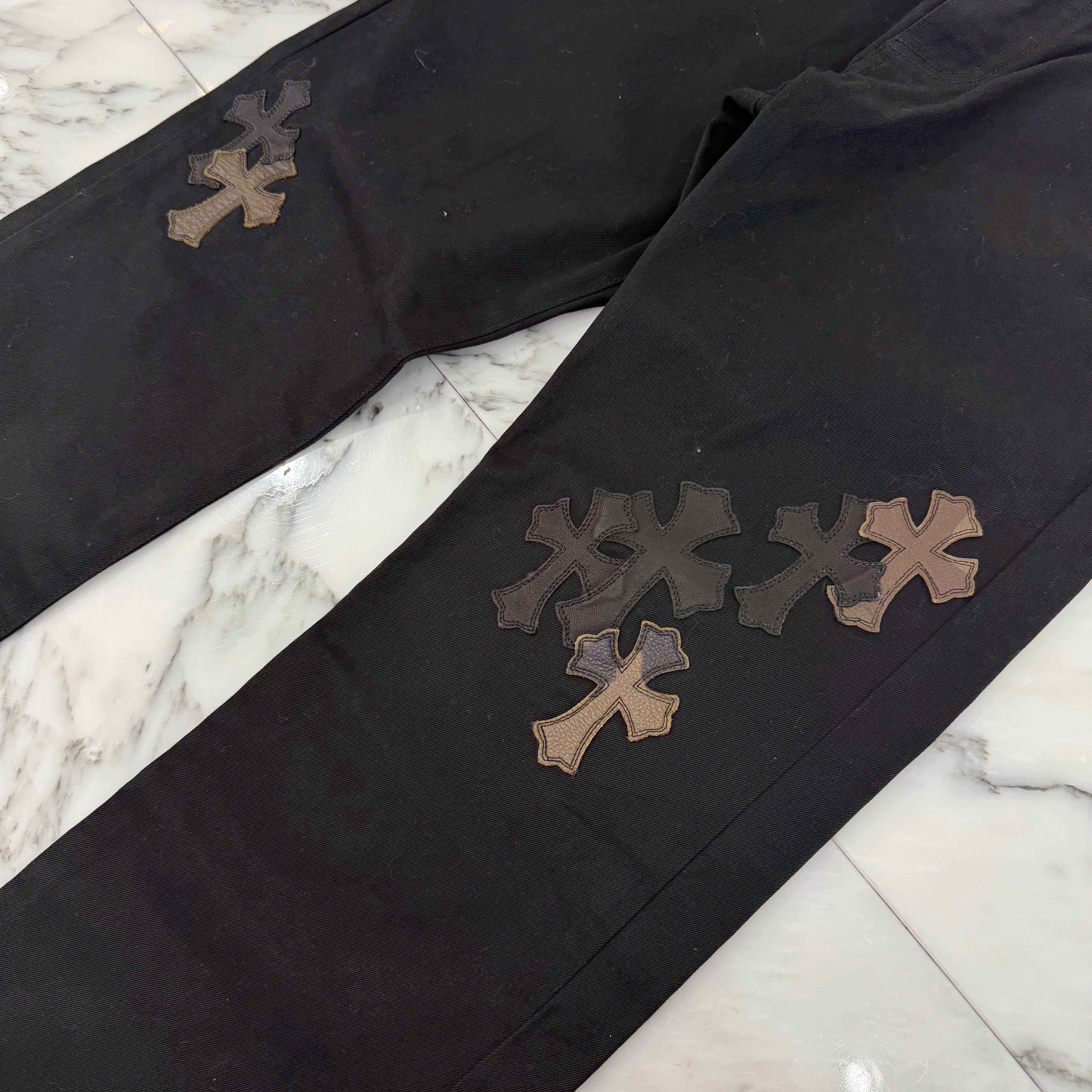 CHROME HEARTS Multi Leather Patch Cross Ball Button Cotton Chino Pants Size 30 クロムハーツ マルチレザーパッチ クロスボールボタン コットン チノパンツ サイズ30