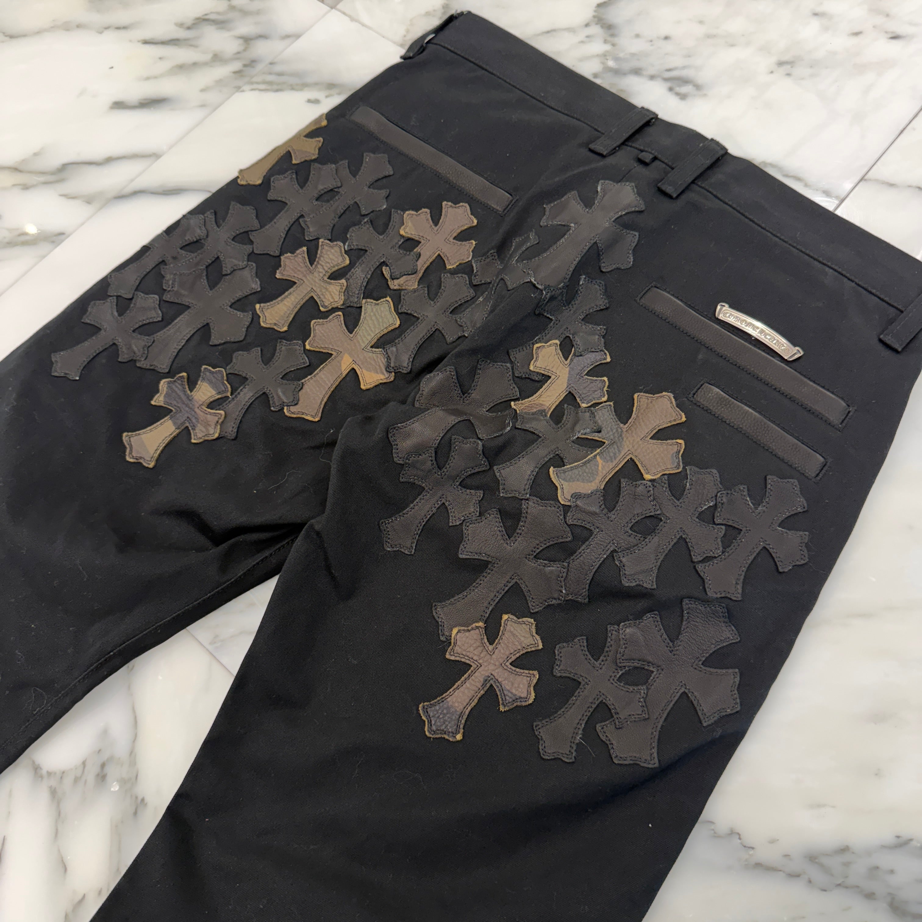 CHROME HEARTS Multi Leather Patch Cross Ball Button Cotton Chino Pants Size 30 クロムハーツ マルチレザーパッチ クロスボールボタン コットン チノパンツ サイズ30