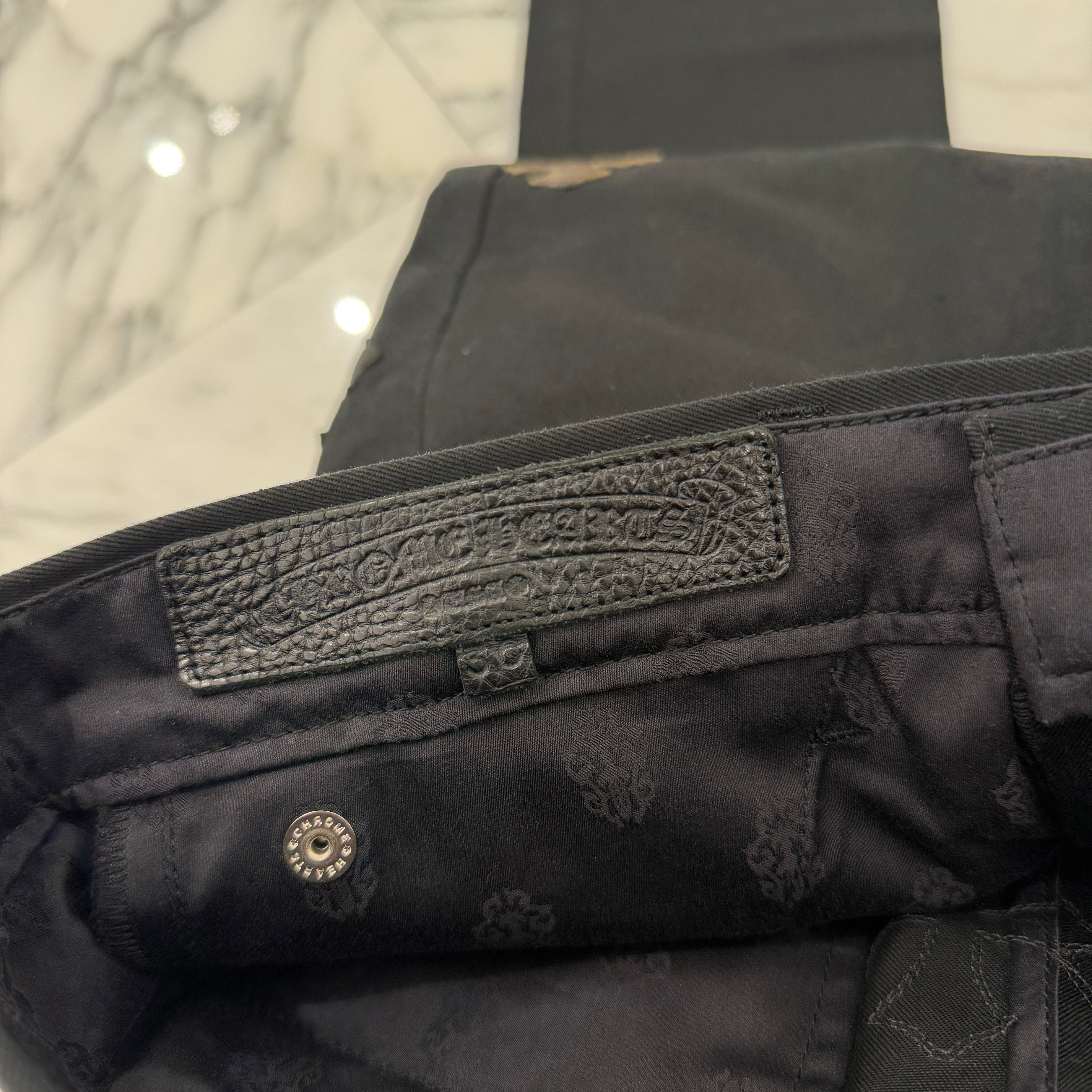 CHROME HEARTS Multi Leather Patch Cross Ball Button Cotton Chino Pants Size 30 クロムハーツ マルチレザーパッチ クロスボールボタン コットン チノパンツ サイズ30