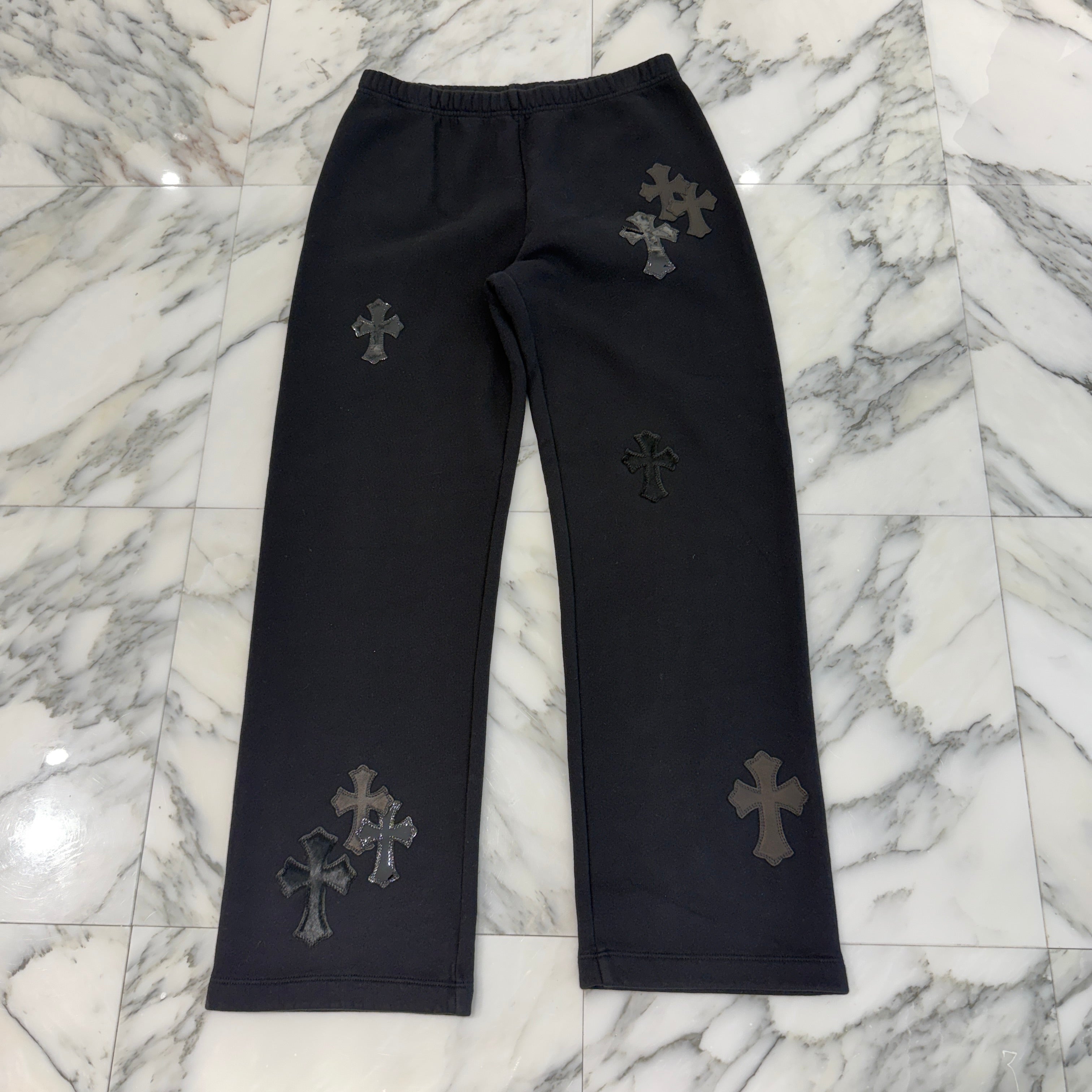 CHROME HEARTS Y NOT Multi Leather Cross Patch Sweat Long Pants Size S クロムハーツ ワイノット マルチレザークロスパッチ スウェットロングパンツ サイズS