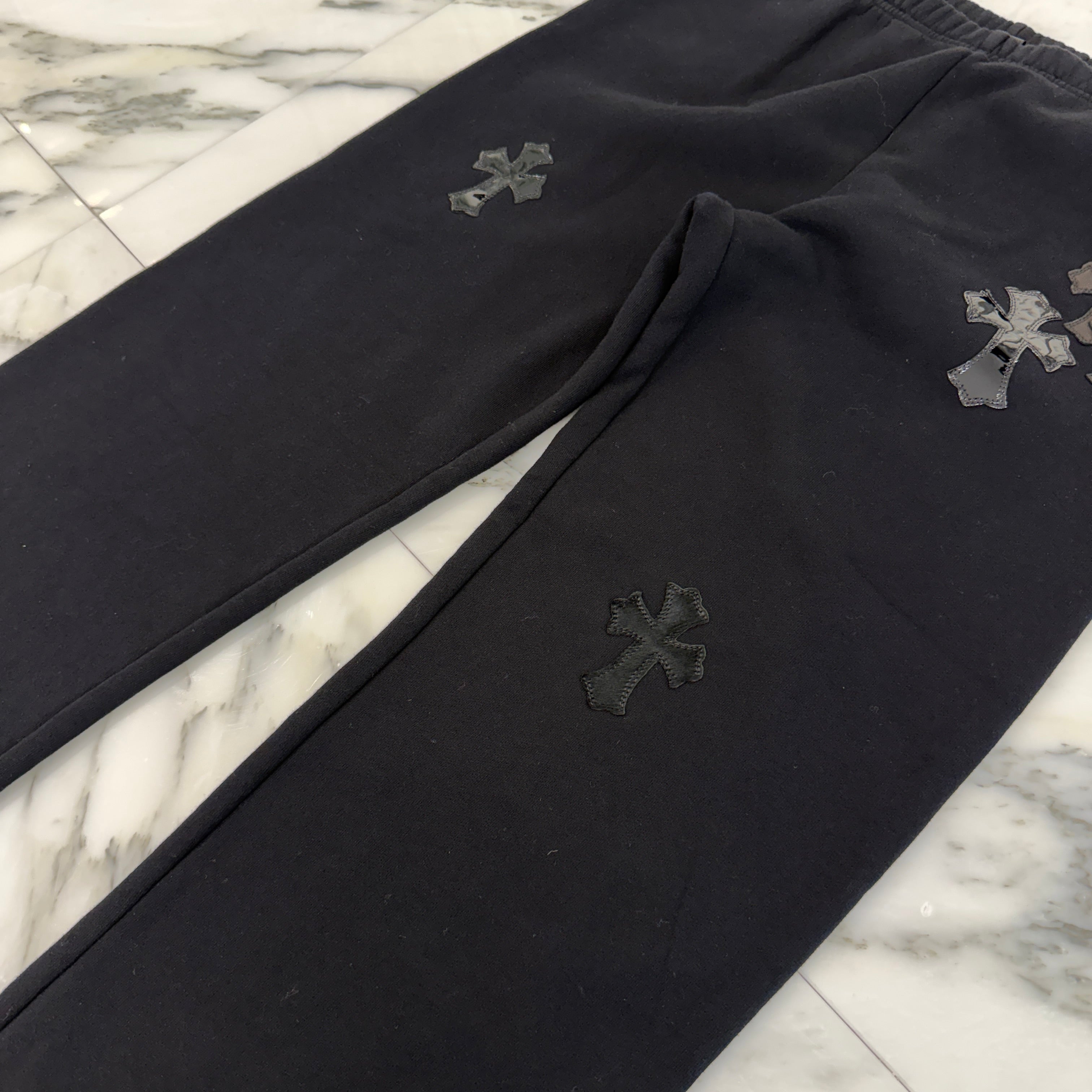 CHROME HEARTS Y NOT Multi Leather Cross Patch Sweat Long Pants Size S クロムハーツ ワイノット マルチレザークロスパッチ スウェットロングパンツ サイズS