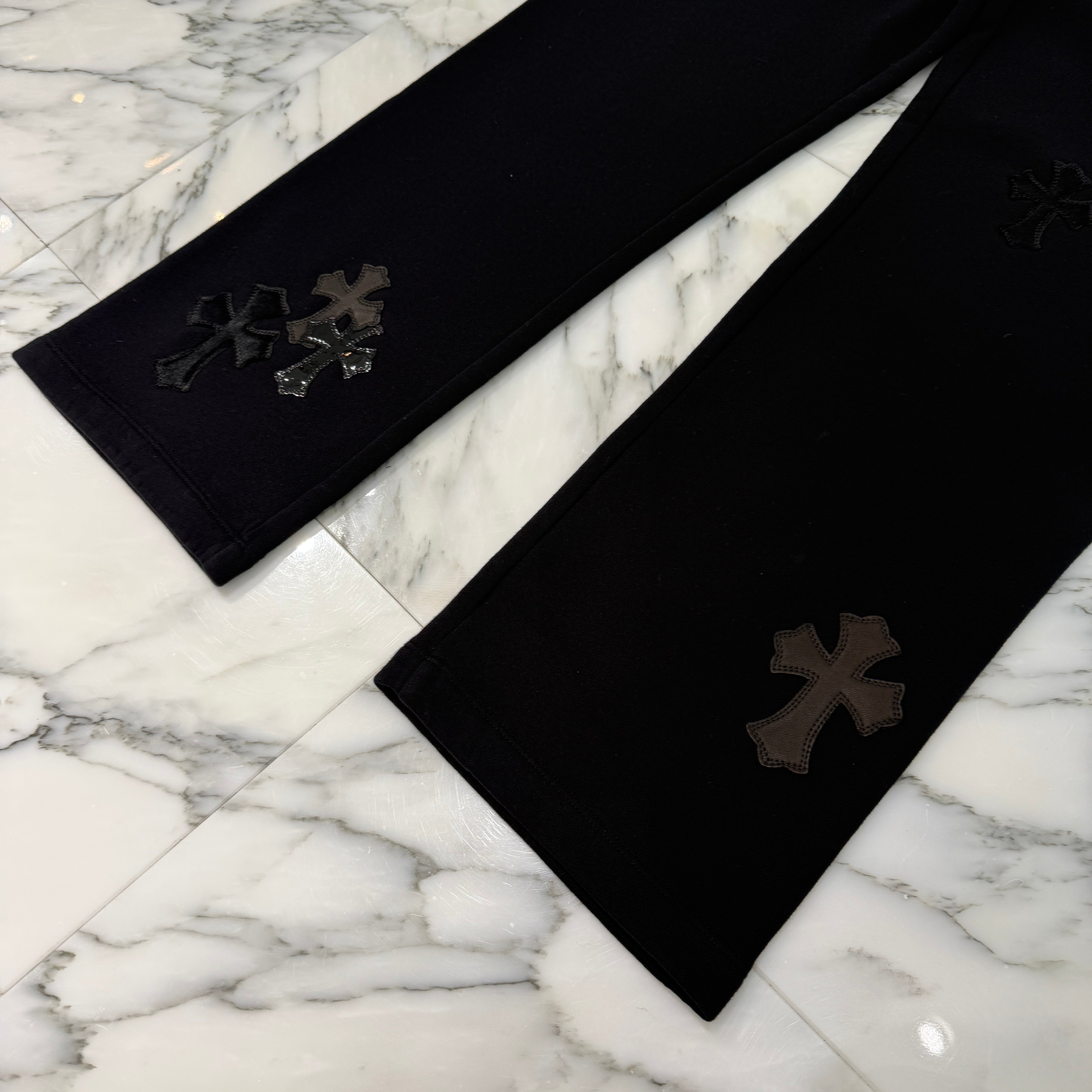 CHROME HEARTS Y NOT Multi Leather Cross Patch Sweat Long Pants Size S クロムハーツ ワイノット マルチレザークロスパッチ スウェットロングパンツ サイズS