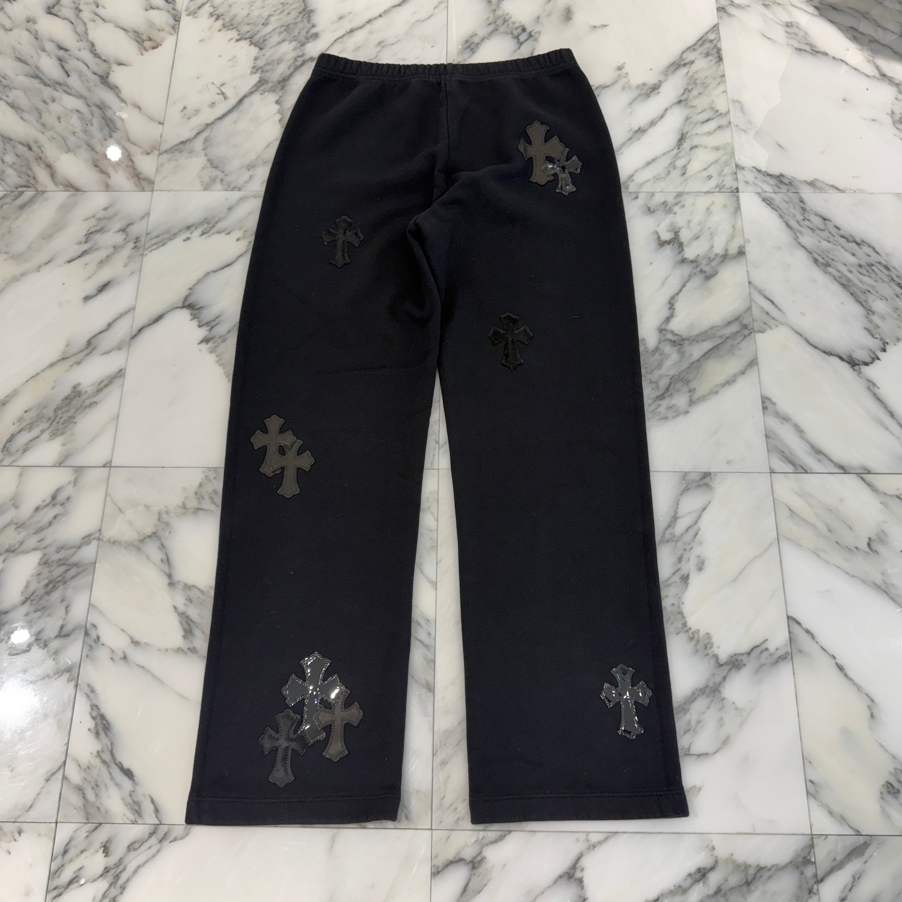 CHROME HEARTS Y NOT Multi Leather Cross Patch Sweat Long Pants Size S クロムハーツ ワイノット マルチレザークロスパッチ スウェットロングパンツ サイズS