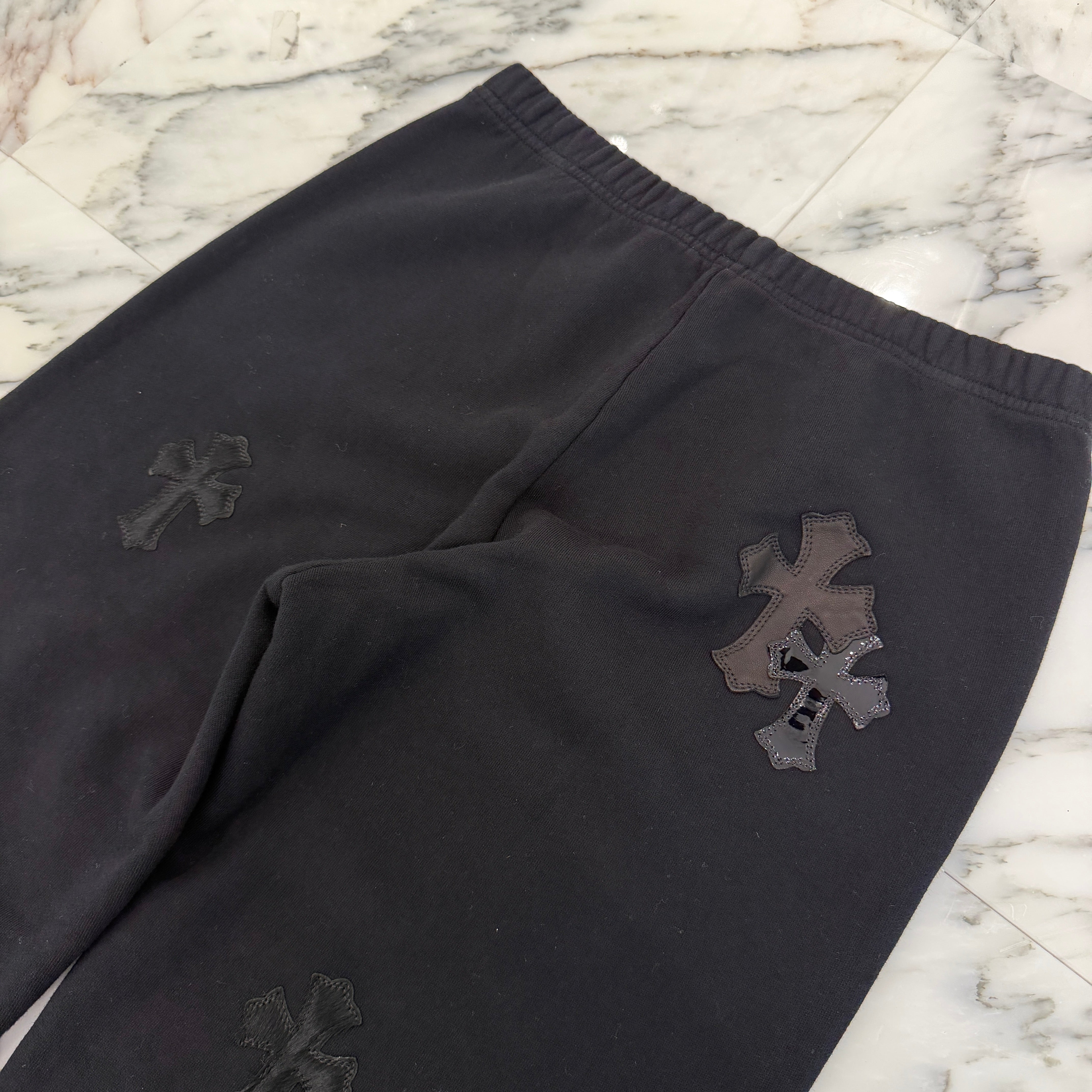 CHROME HEARTS Y NOT Multi Leather Cross Patch Sweat Long Pants Size S クロムハーツ ワイノット マルチレザークロスパッチ スウェットロングパンツ サイズS