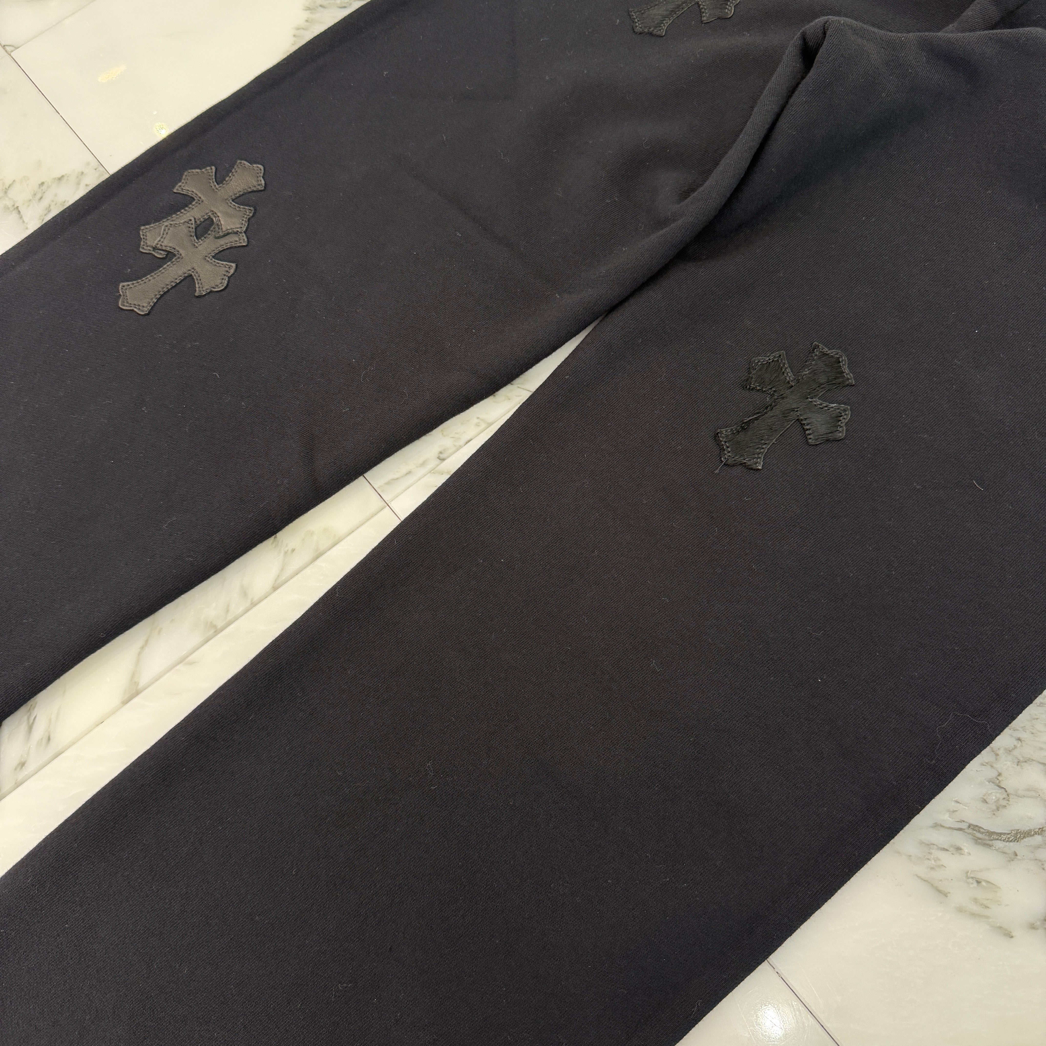 CHROME HEARTS Y NOT Multi Leather Cross Patch Sweat Long Pants Size S クロムハーツ ワイノット マルチレザークロスパッチ スウェットロングパンツ サイズS