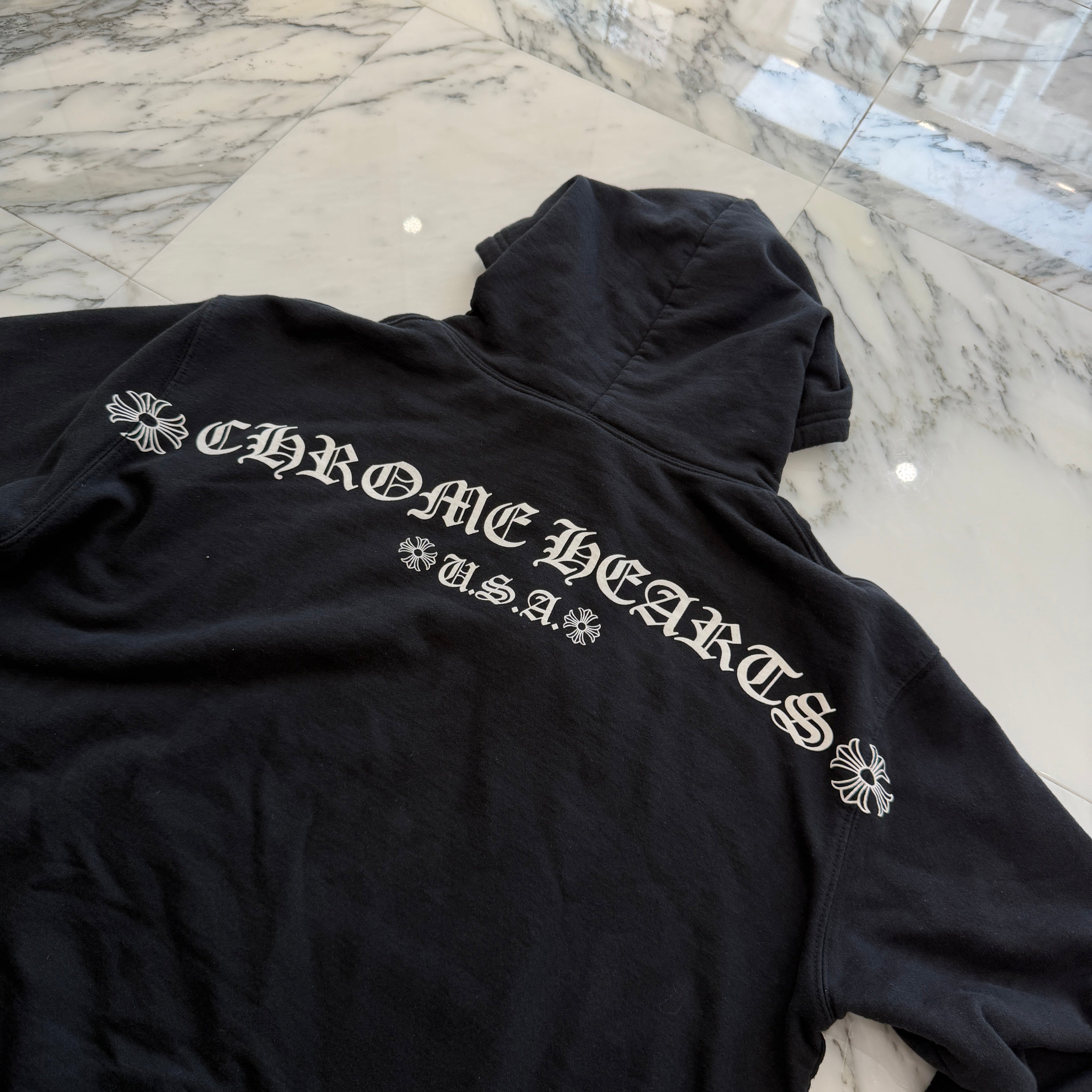 CHROME HEARTS T Bar Logo Back Arch USA Thermal Zip Up Hoodie Size S クロムハーツ Tバー ロゴ バックアーチ USA サーマル ジップアップ フーディ サイズS