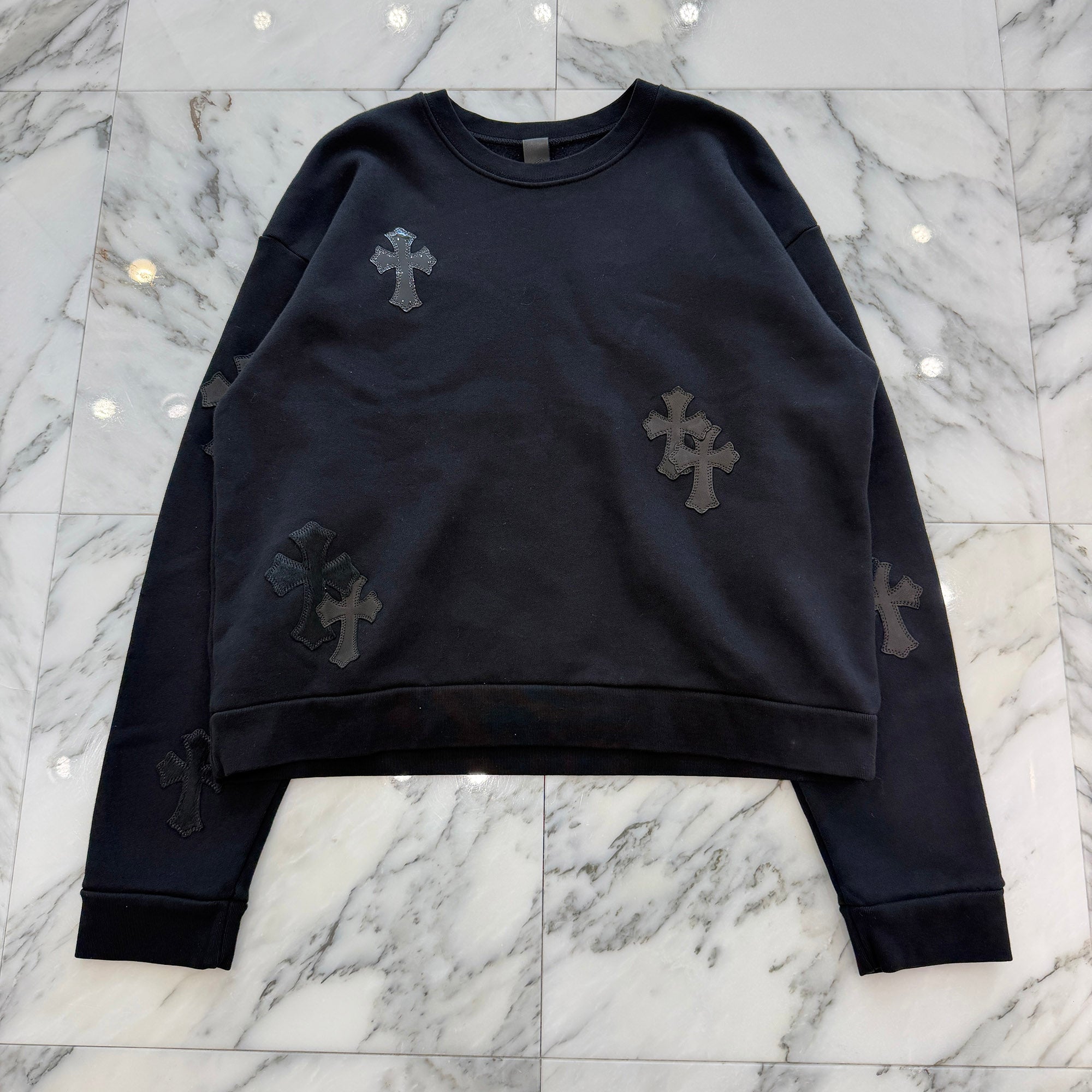 CHROME HEARTS Y NOT Multi Leather Cross Patch Sweatshirt Size M クロムハーツ ワイノット マルチレザークロスパッチ スウェットシャツ サイズM