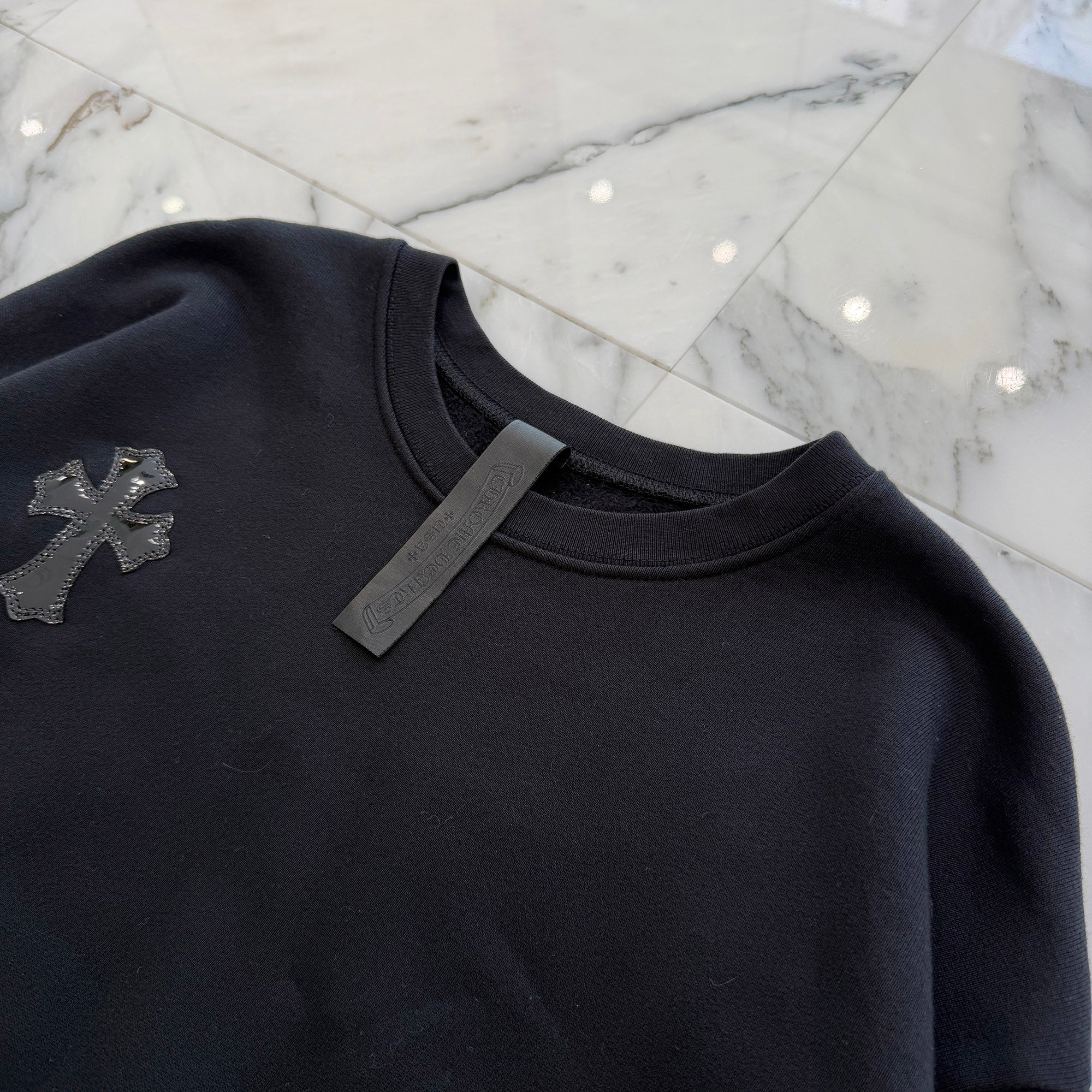 CHROME HEARTS Y NOT Multi Leather Cross Patch Sweatshirt Size M クロムハーツ ワイノット マルチレザークロスパッチ スウェットシャツ サイズM