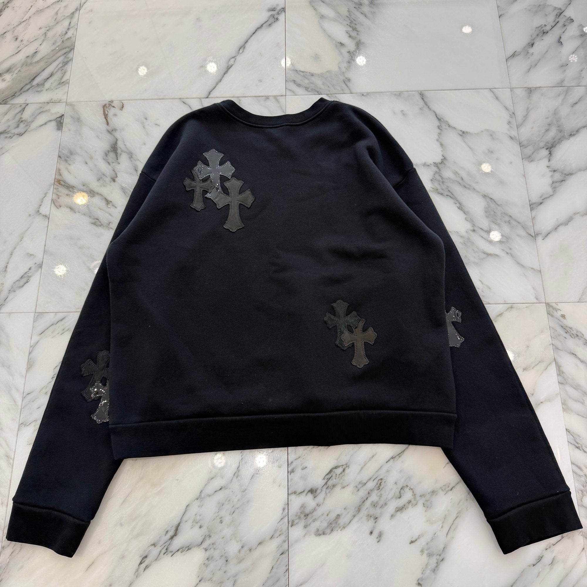 CHROME HEARTS Y NOT Multi Leather Cross Patch Sweatshirt Size M クロムハーツ ワイノット マルチレザークロスパッチ スウェットシャツ サイズM