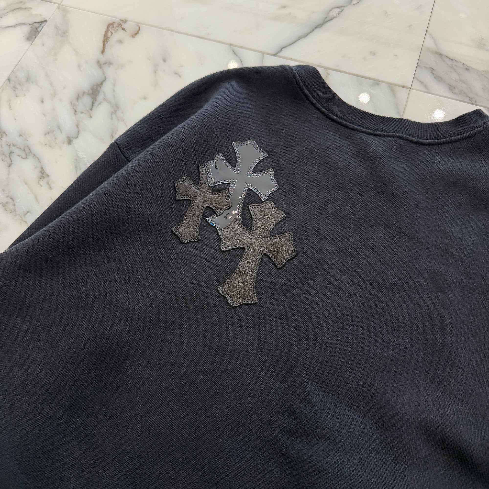 CHROME HEARTS Y NOT Multi Leather Cross Patch Sweatshirt Size M クロムハーツ ワイノット マルチレザークロスパッチ スウェットシャツ サイズM