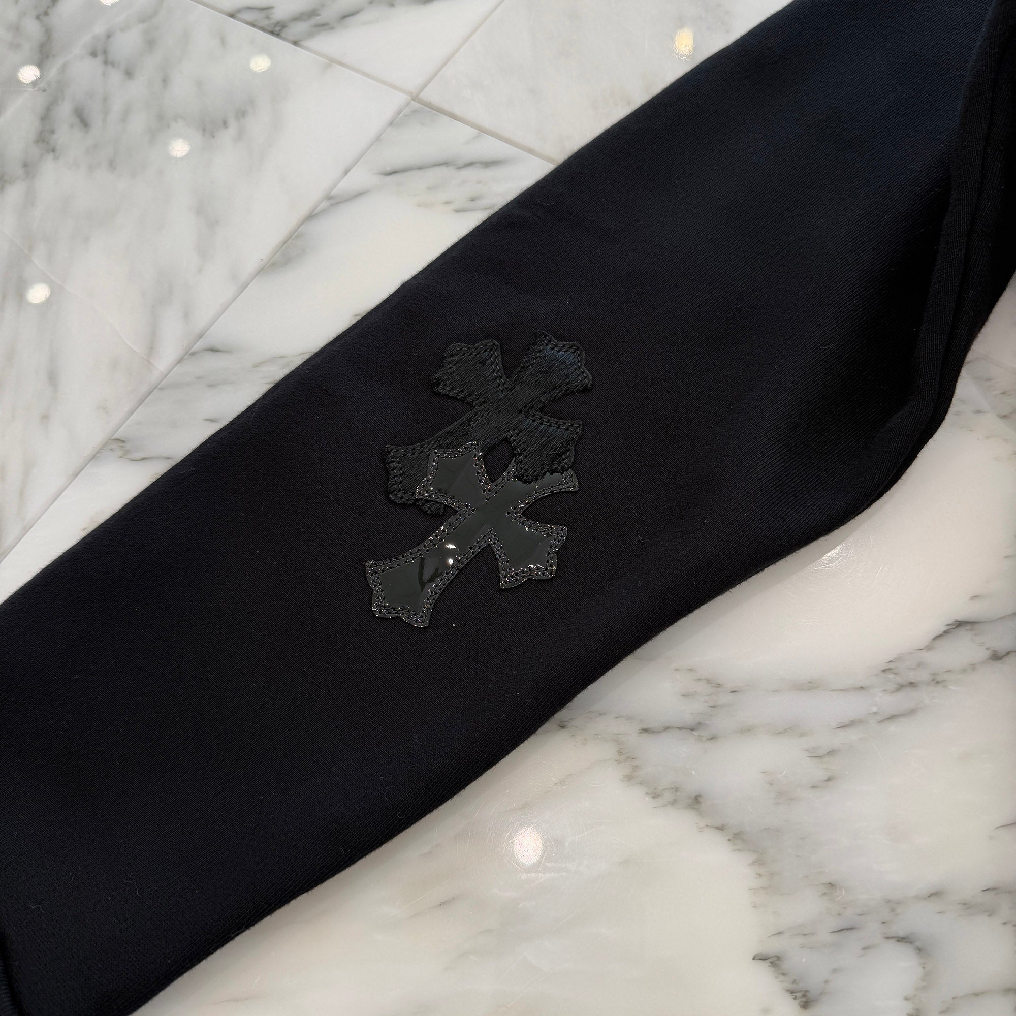 CHROME HEARTS Y NOT Multi Leather Cross Patch Sweatshirt Size M クロムハーツ ワイノット マルチレザークロスパッチ スウェットシャツ サイズM