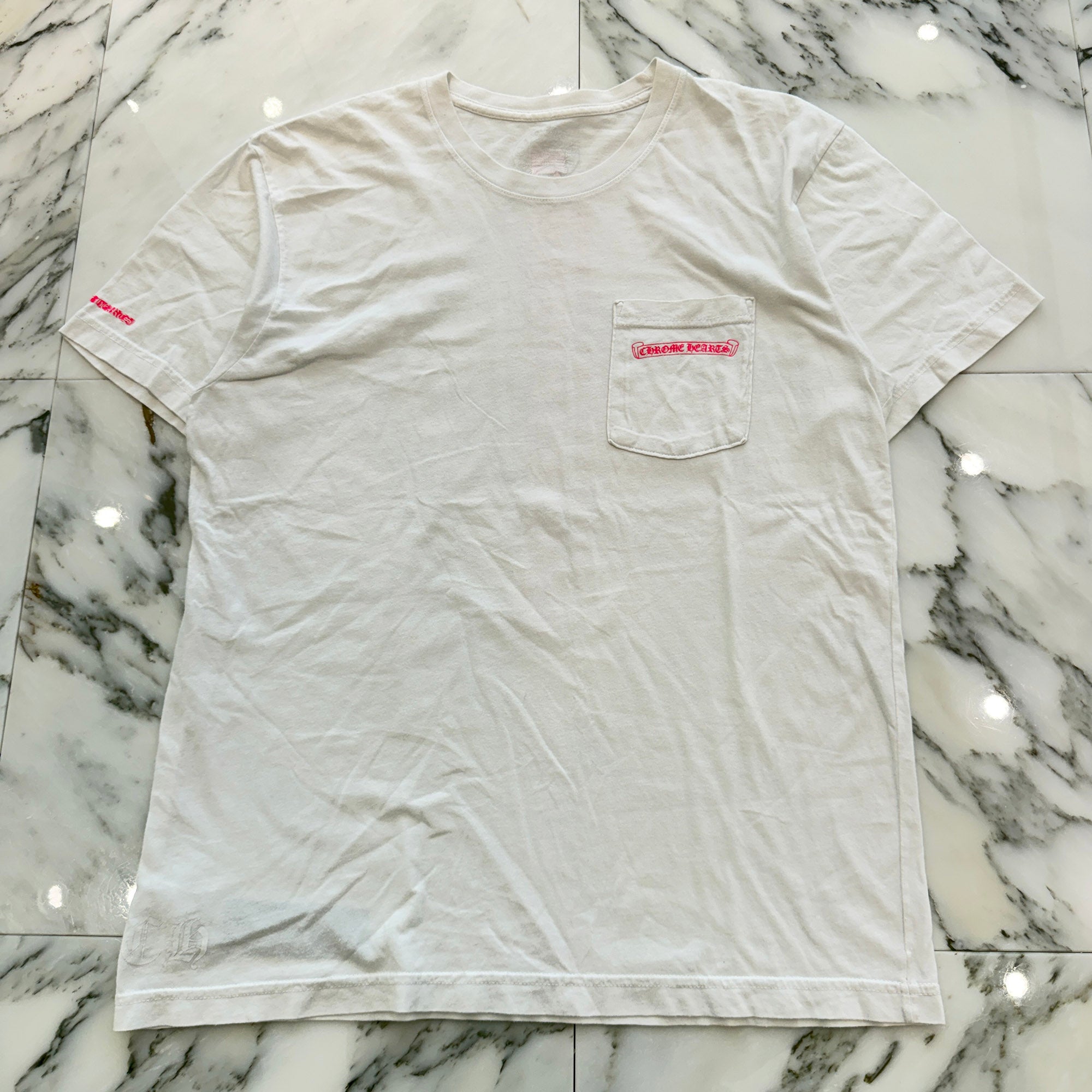 CHROME HEARTS Pink Made In Hollywood Vertical Logo Tee Size L クロムハーツ ピンク メイドインハリウッド ヴァーティカルロゴ Tシャツ サイズL
