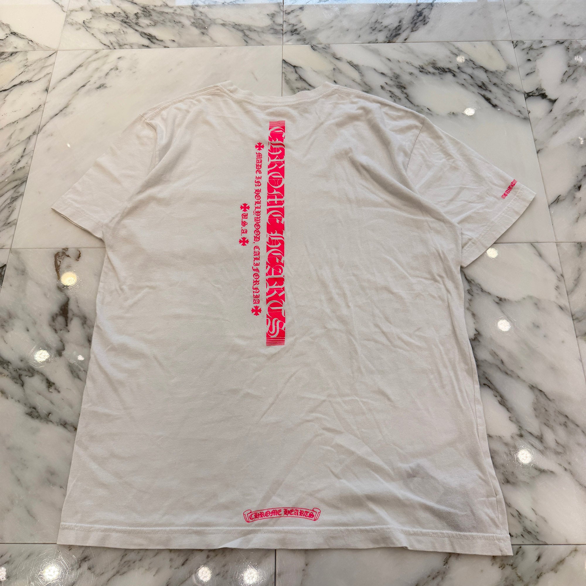 CHROME HEARTS Pink Made In Hollywood Vertical Logo Tee Size L クロムハーツ ピンク メイドインハリウッド ヴァーティカルロゴ Tシャツ サイズL