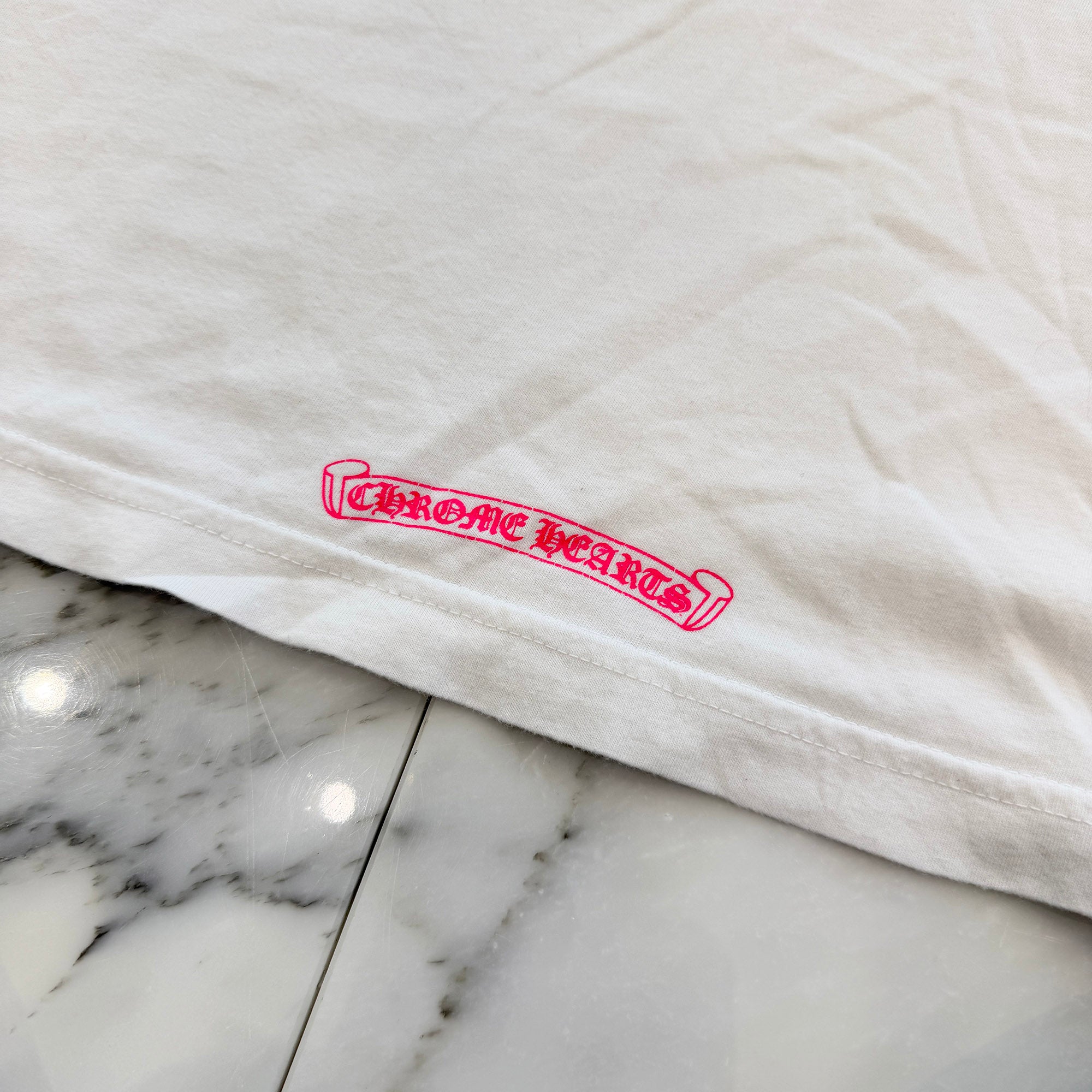 CHROME HEARTS Pink Made In Hollywood Vertical Logo Tee Size L クロムハーツ ピンク メイドインハリウッド ヴァーティカルロゴ Tシャツ サイズL