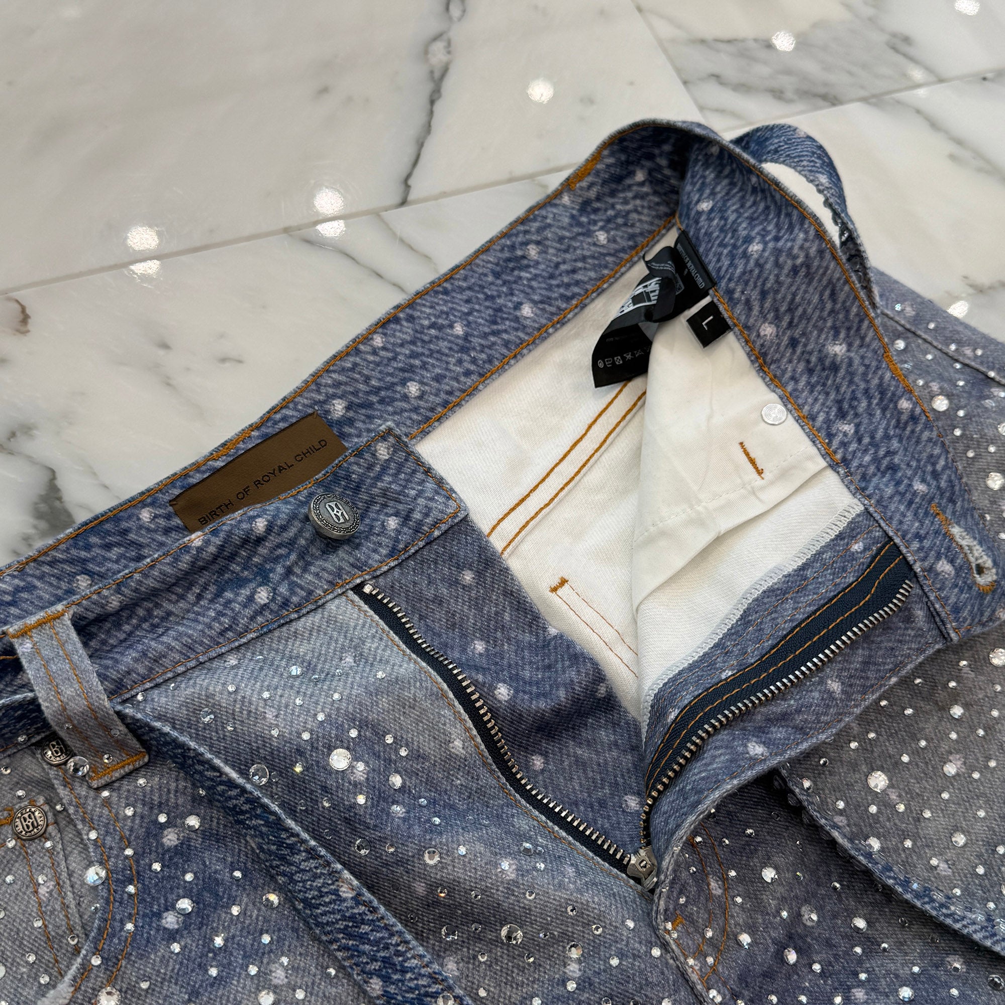 Birth Of Royal Child Rhinestone Straight Denim Pants Size L バース・オブ・ロイヤル・チャイルド ラインストーン ストレートデニムパンツ サイズL