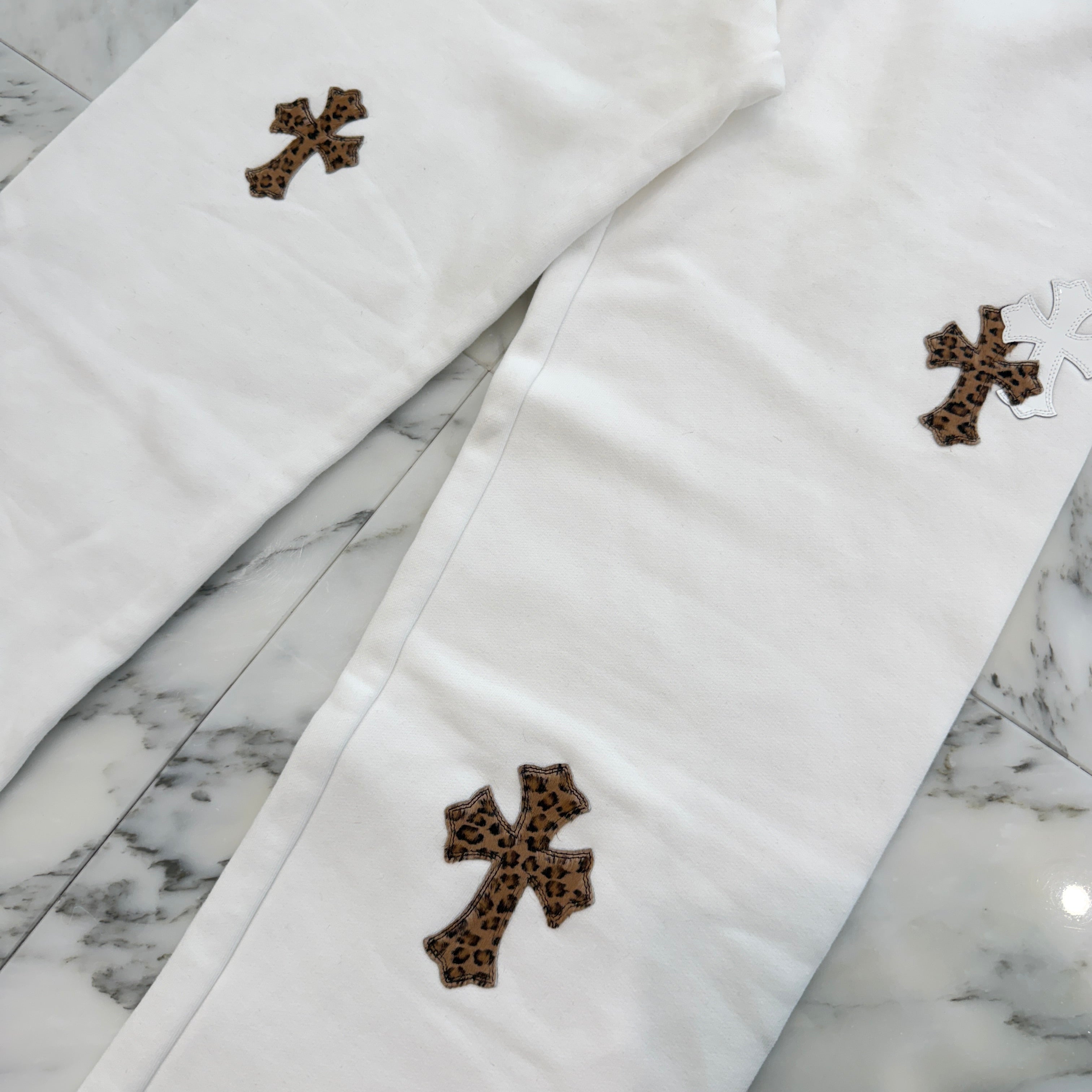 CHROME HEARTS Y NOT Multi Leather Cross Patch Sweat Long Pants Size S クロムハーツ ワイノット マルチレザークロスパッチ スウェットロングパンツ サイズS
