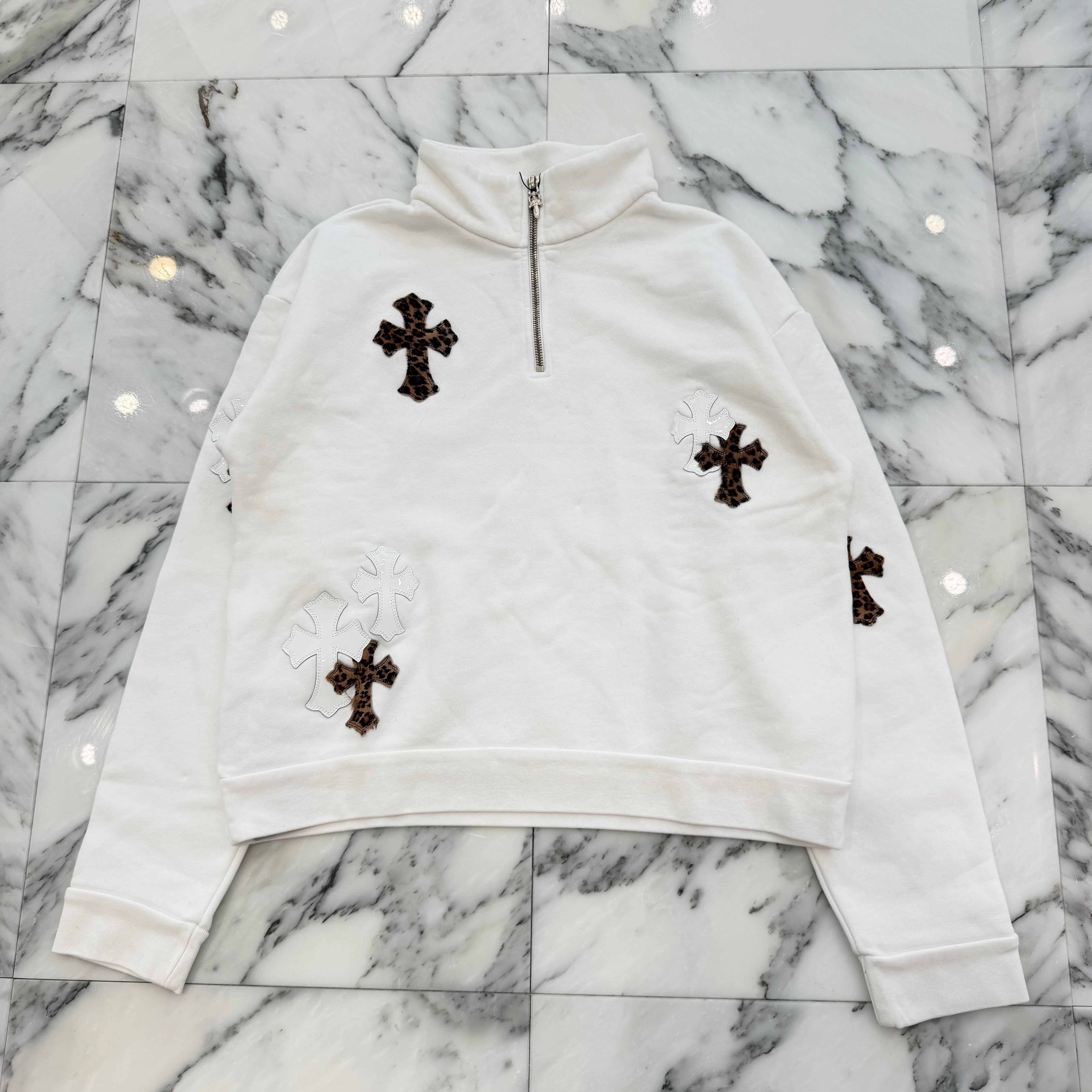 CHROME HEARTS Y NOT Multi Leather Cross Patch Half Zip Sweatshirt Size S クロムハーツ ワイノット マルチレザークロスパッチ ハーフジップ スウェットシャツ サイズS