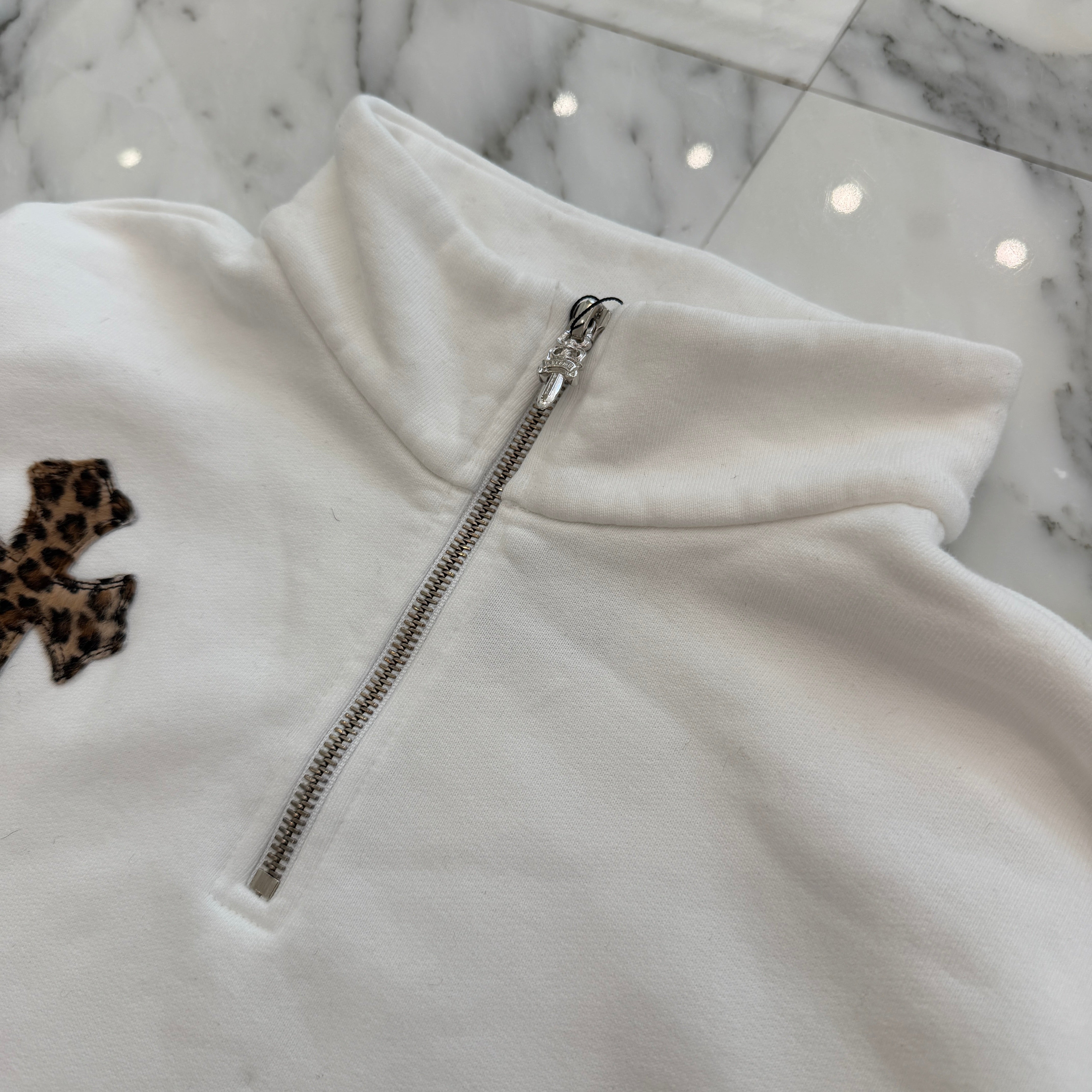 CHROME HEARTS Y NOT Multi Leather Cross Patch Half Zip Sweatshirt Size S クロムハーツ ワイノット マルチレザークロスパッチ ハーフジップ スウェットシャツ サイズS