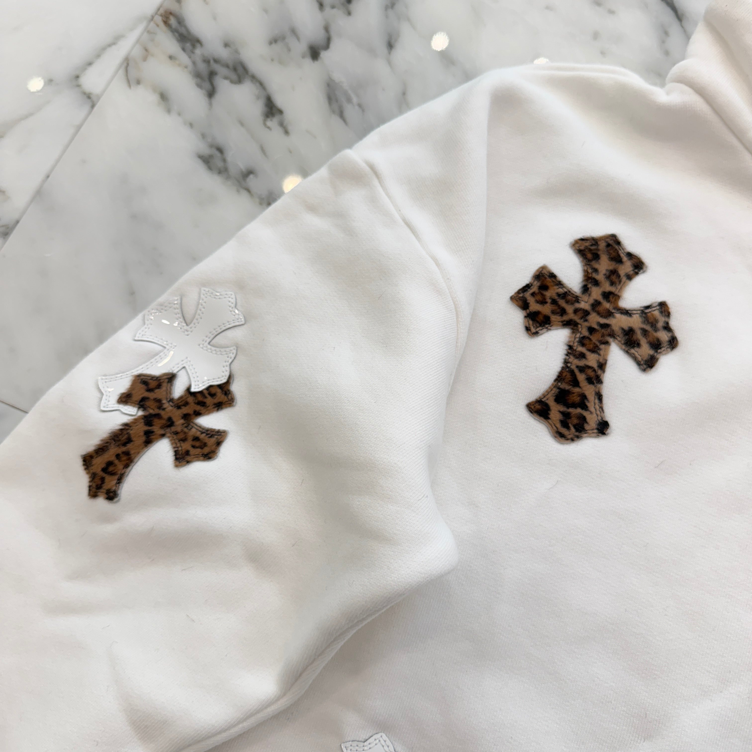 CHROME HEARTS Y NOT Multi Leather Cross Patch Half Zip Sweatshirt Size S クロムハーツ ワイノット マルチレザークロスパッチ ハーフジップ スウェットシャツ サイズS