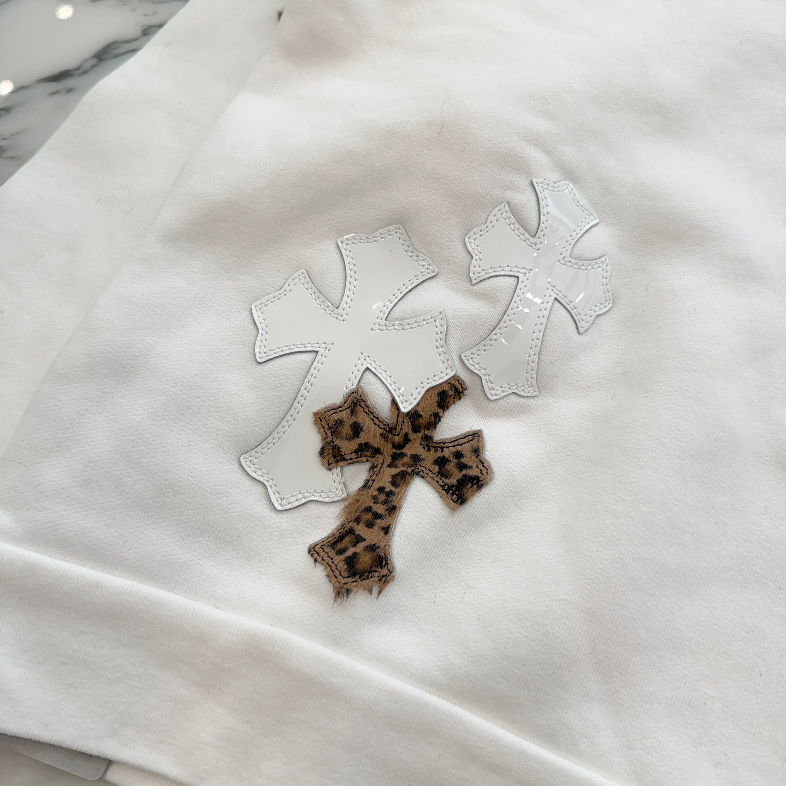 CHROME HEARTS Y NOT Multi Leather Cross Patch Half Zip Sweatshirt